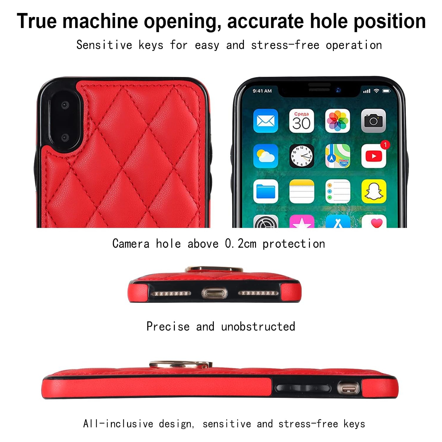 Étui de téléphone pour iPhone XS X 10 10s avec protecteur d'écran en verre trempé et béquille en anneau en cuir souple matelassé