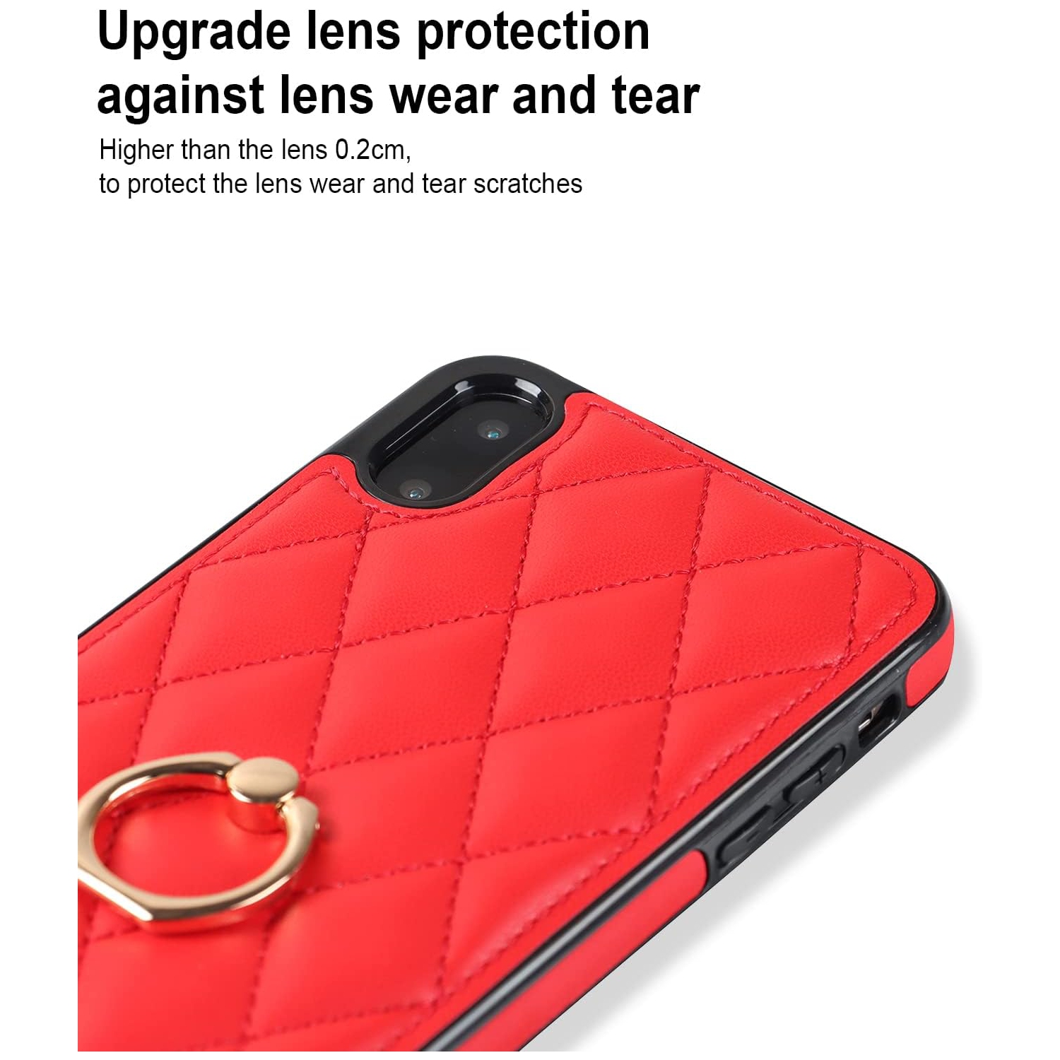 Étui de téléphone pour iPhone XS X 10 10s avec protecteur d'écran en verre trempé et béquille en anneau en cuir souple matelassé