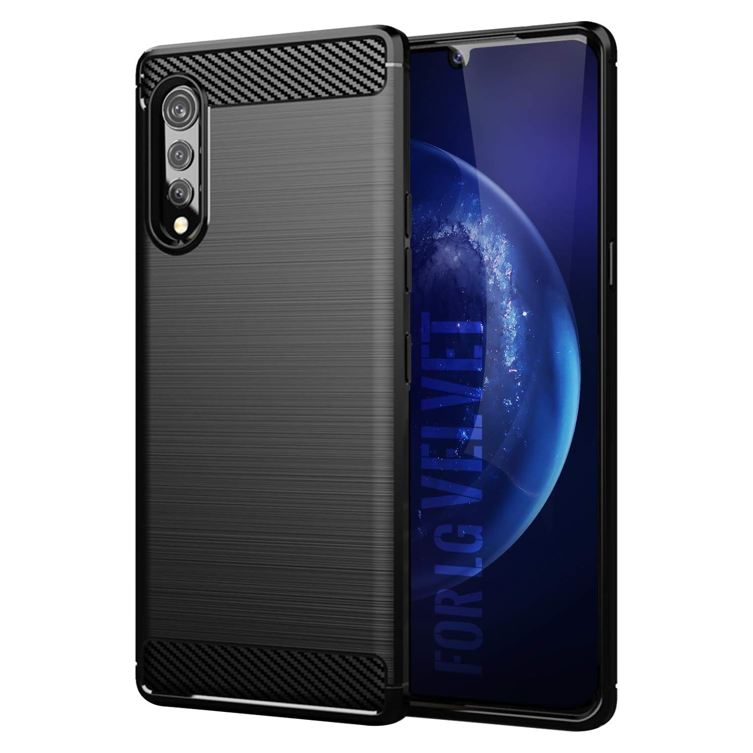 Case for LG Velvet,[Black] Carbon Fiber Effect Gel Grip Protection Cover [Anti Scratch][Anti Collision]