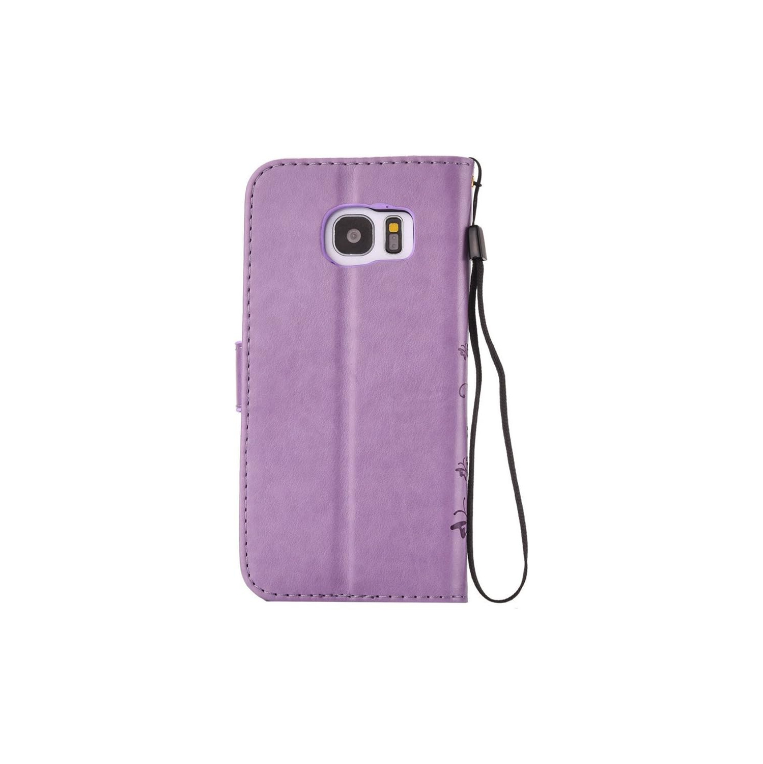 Galaxy S6 Case, Embossed Floral 3D Handmade Bling Crystal Diamonds Butterfly with Card Slots Magnetic Flip