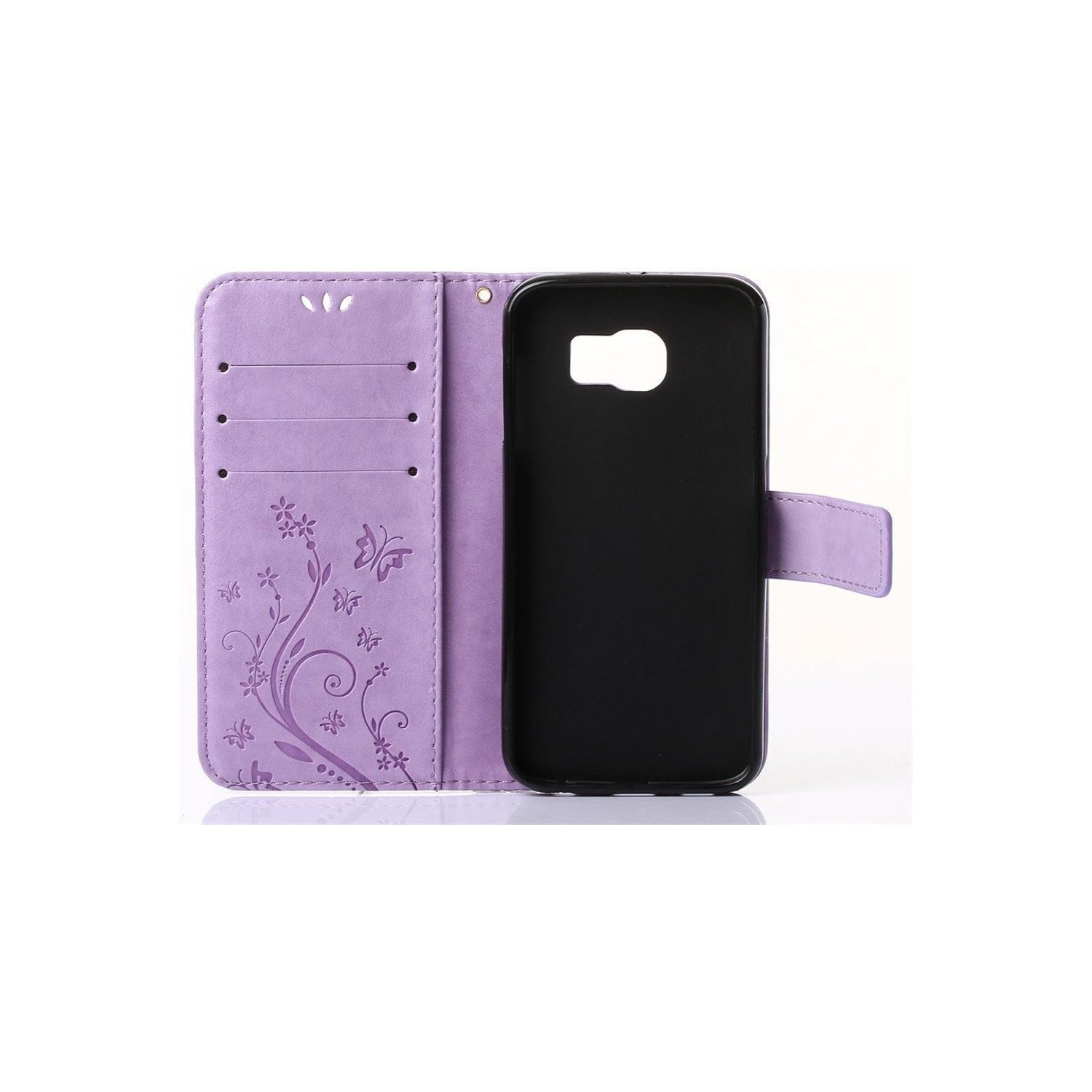 Galaxy S6 Case, Embossed Floral 3D Handmade Bling Crystal Diamonds Butterfly with Card Slots Magnetic Flip