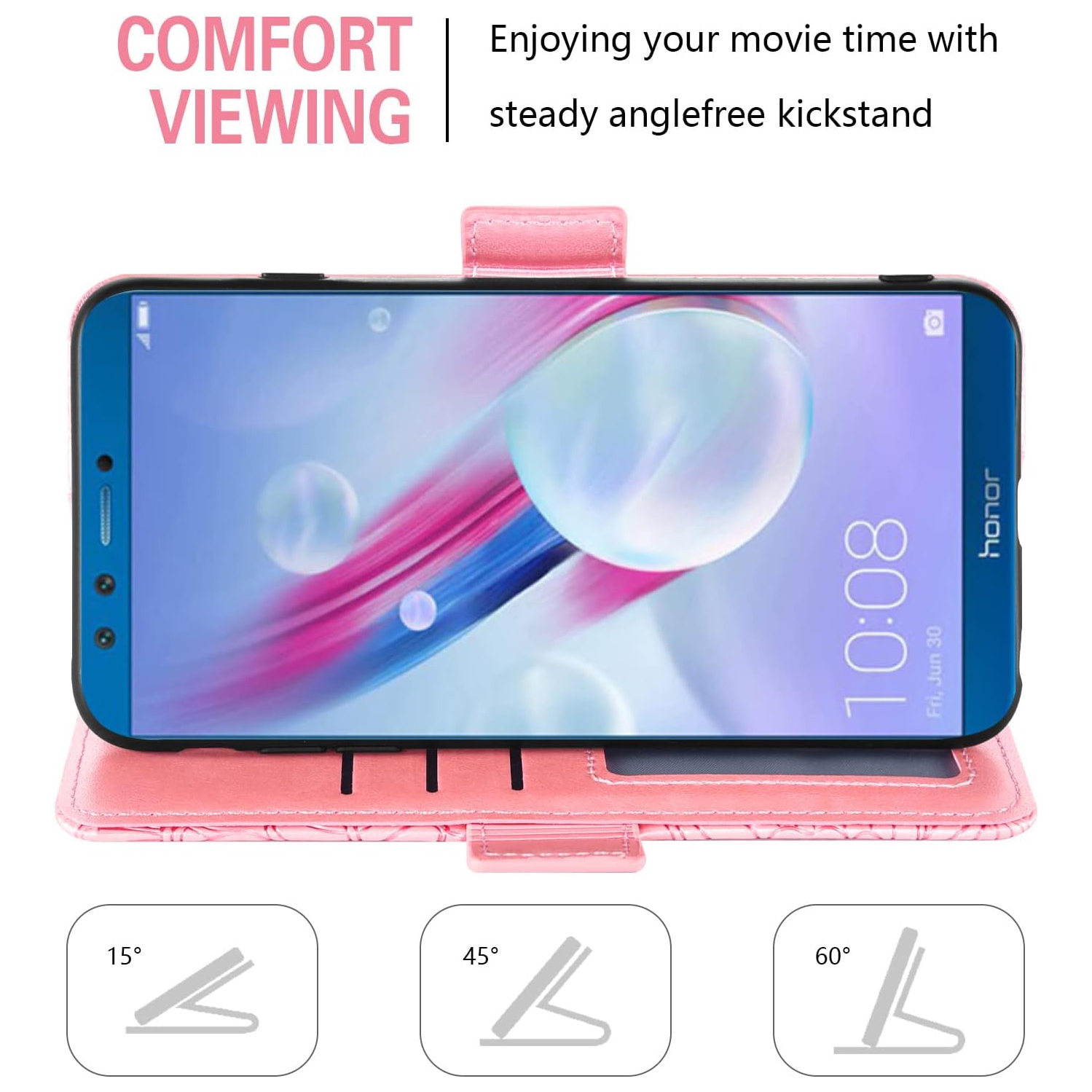 Compatible avec Huawei P Smart 2017/Enioy 7S/Honor 9 Lite/9N/9i Étui portefeuille en verre trempé avec porte-carte