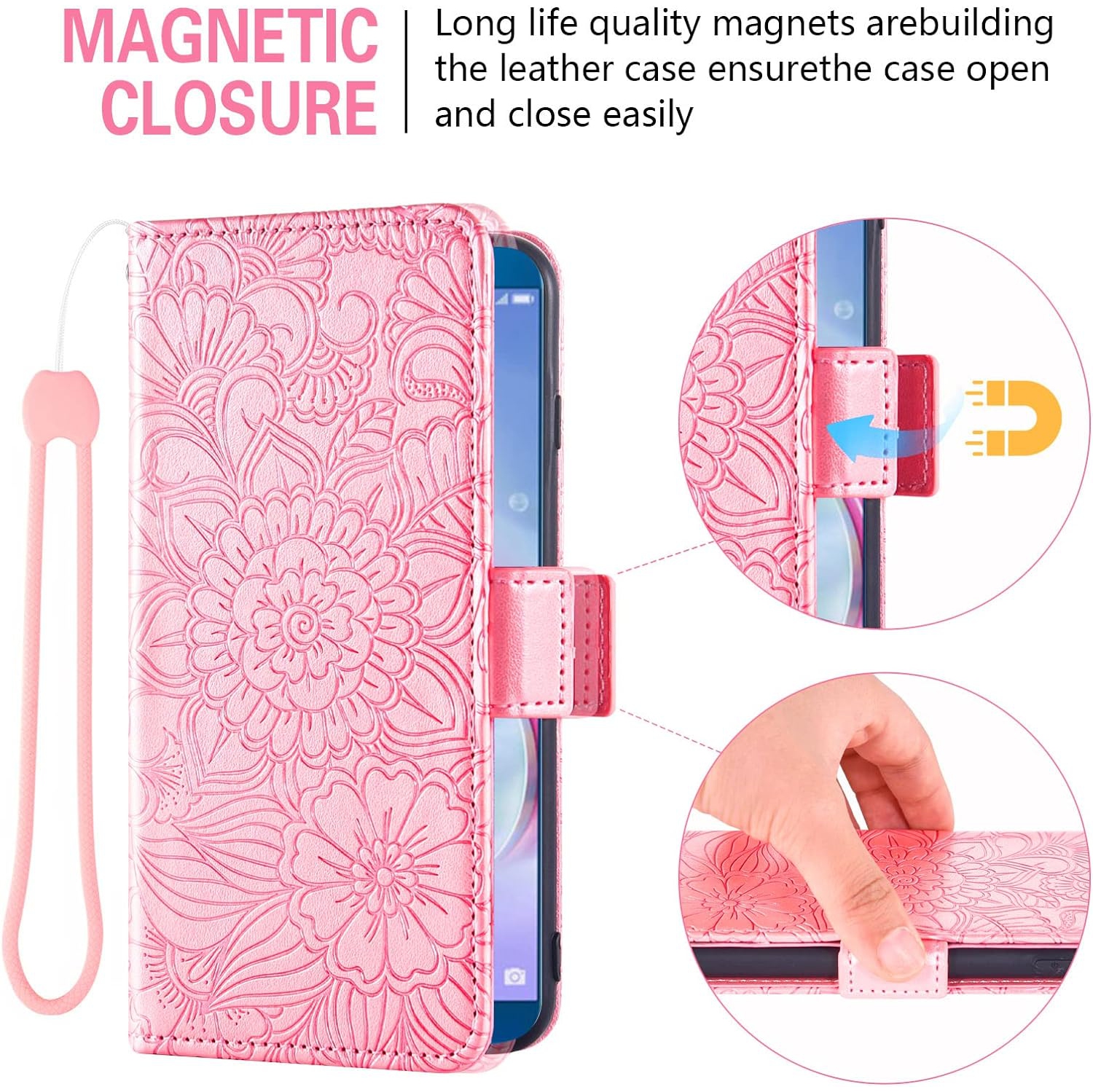 Compatible avec Huawei P Smart 2017/Enioy 7S/Honor 9 Lite/9N/9i Étui portefeuille en verre trempé avec porte-carte