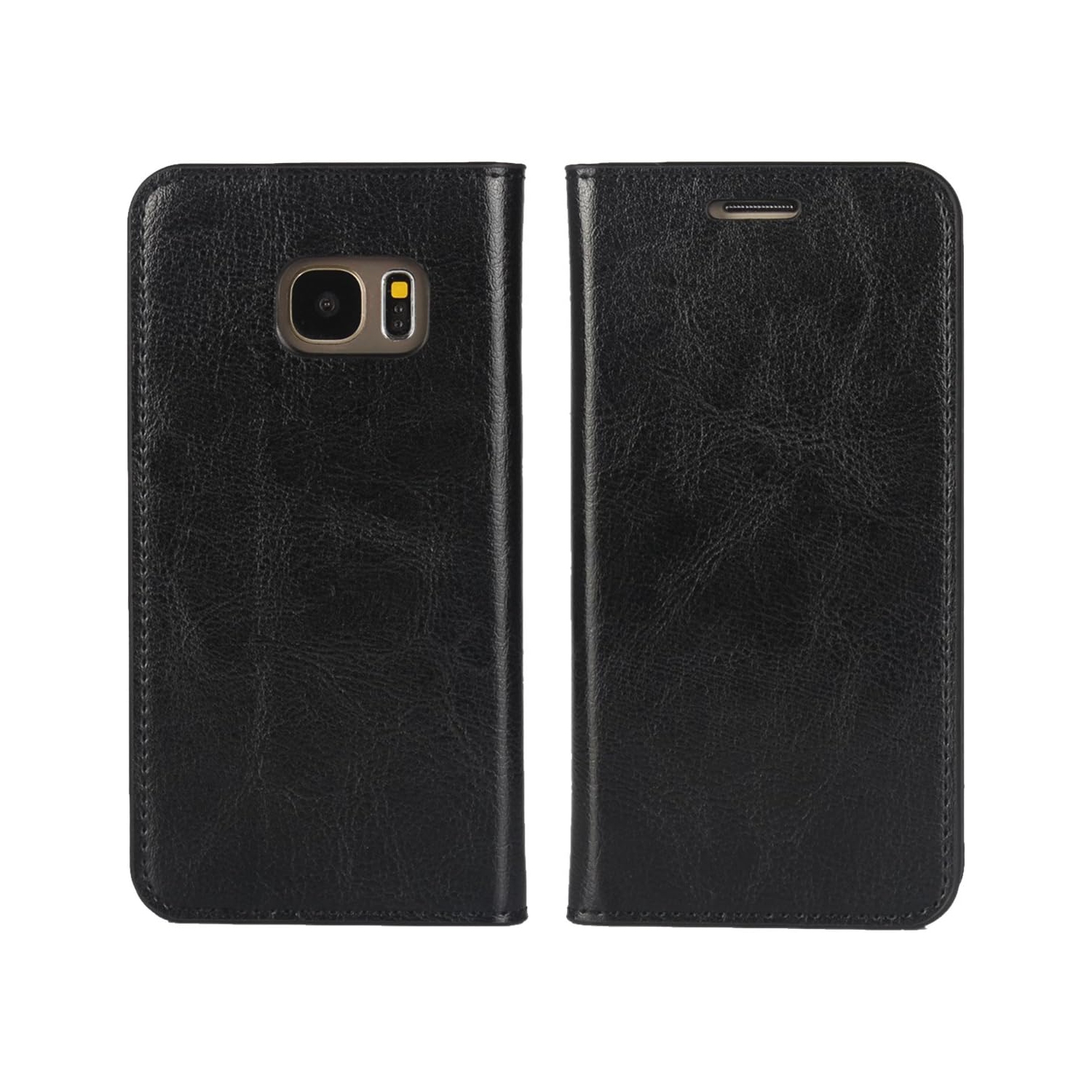 Samsung Galaxy S7 Case, Genuine Leather Wallet Case [Slim Fit] Folio Book Design with Stand and Card Slots