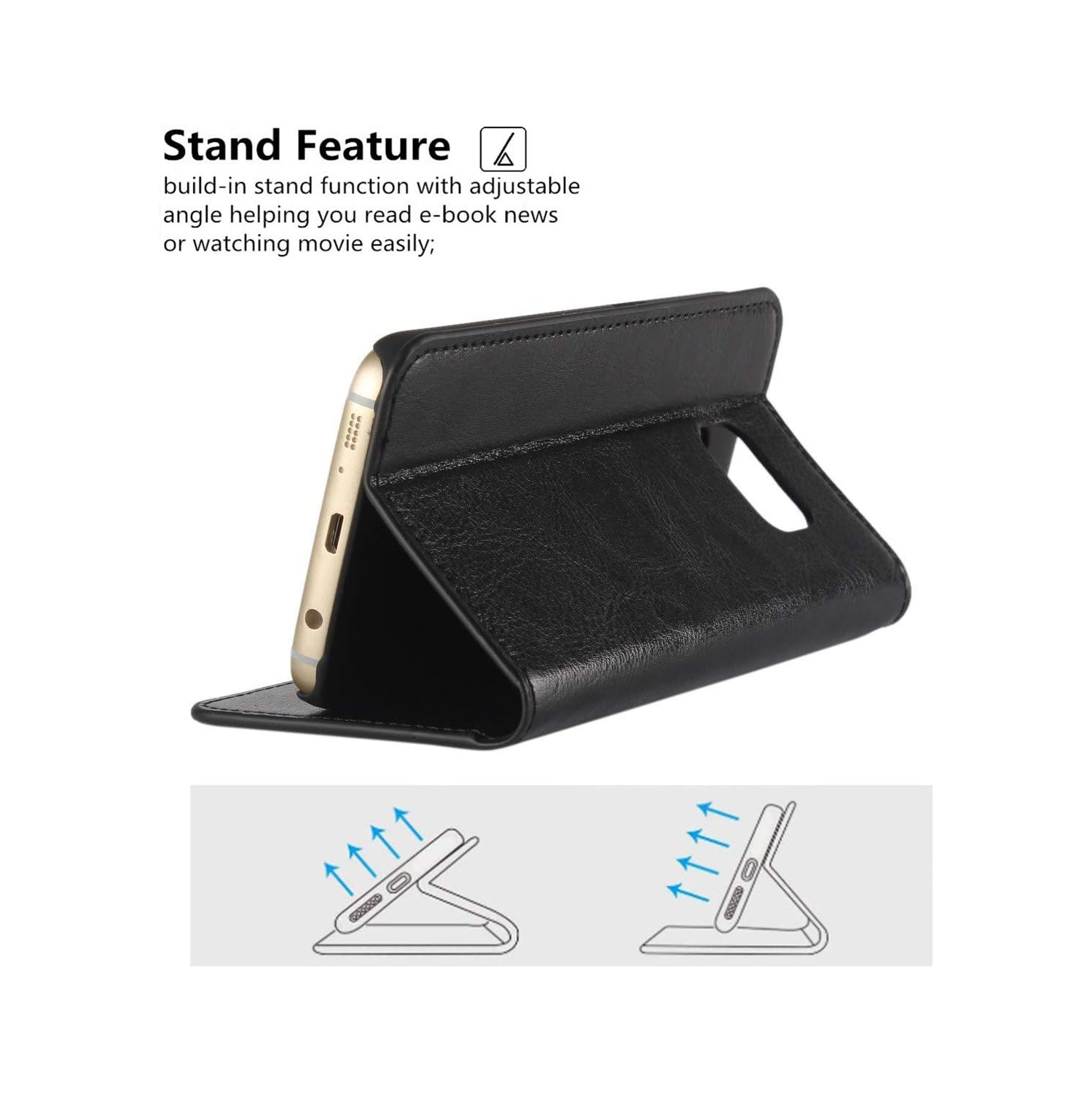 Samsung Galaxy S7 Case, Genuine Leather Wallet Case [Slim Fit] Folio Book Design with Stand and Card Slots