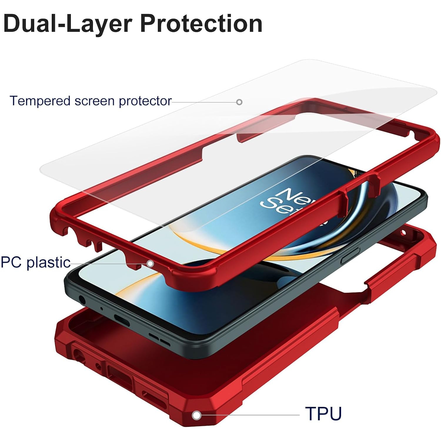 Étui pour One plus Nord N30, étui pour OnePlus Nord N30 5G avec protecteur d'écran, protection de structure à 2 couches