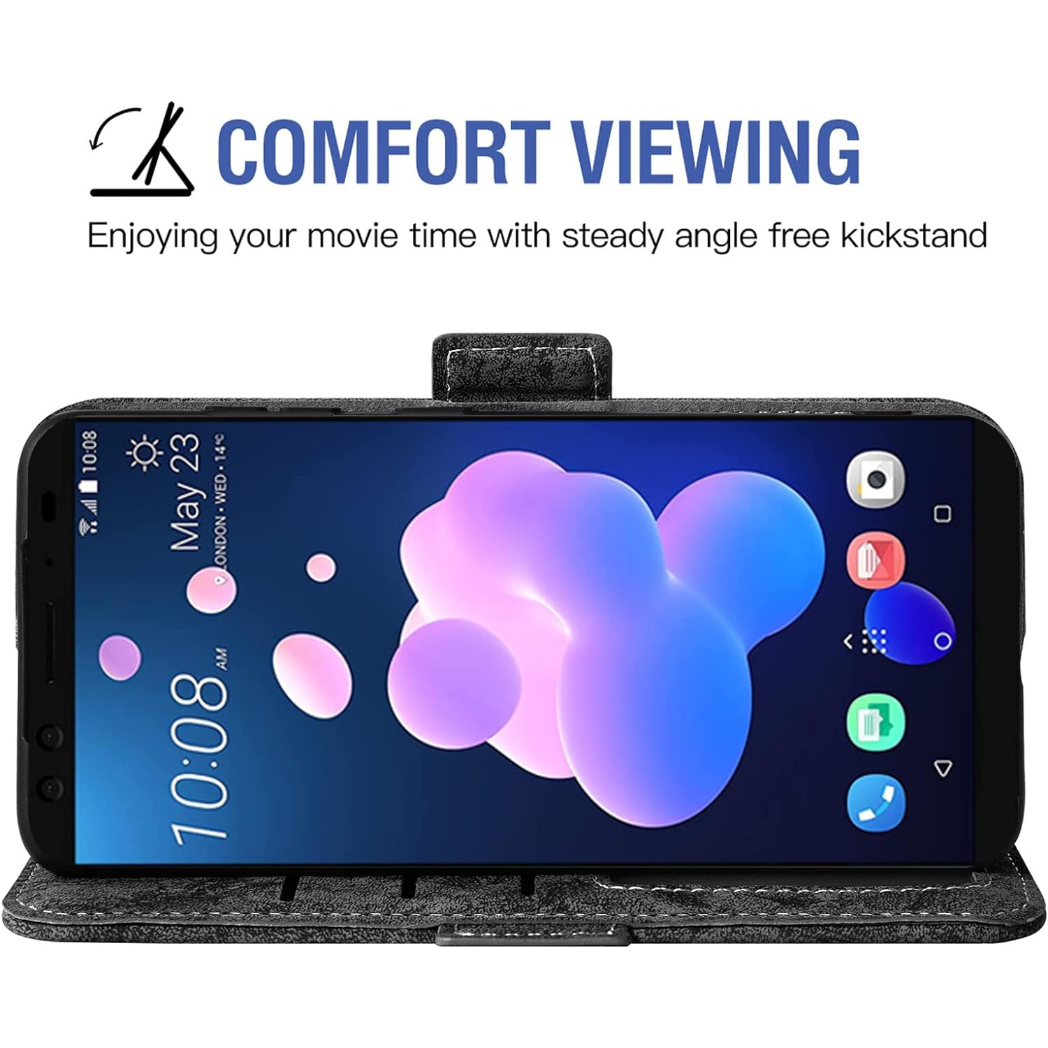 Compatible avec l’étui portefeuille pour HTC U12 plus et le support de carte en verre trempé avec béquille pour support de carte