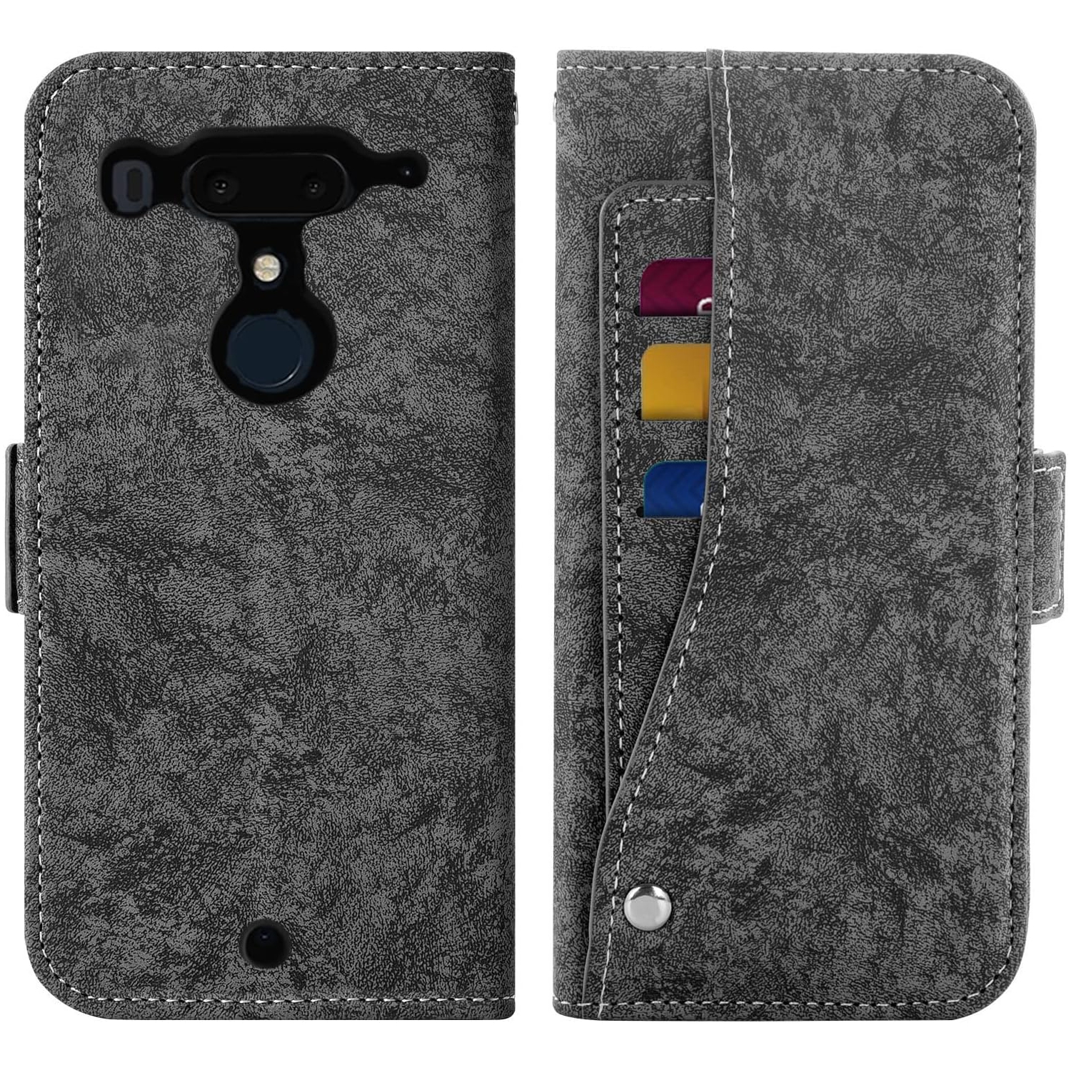 Compatible avec l’étui portefeuille pour HTC U12 plus et le support de carte en verre trempé avec béquille pour support de carte