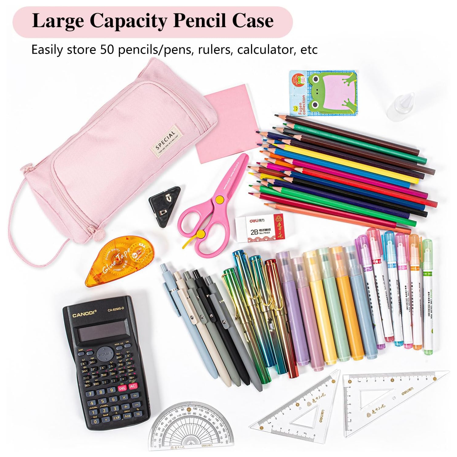 Large Pencil Case, Aesthetic Pencil Case, Handheld Cute Pencil Case with Zipper Compartments, Oxford Stationery Storage