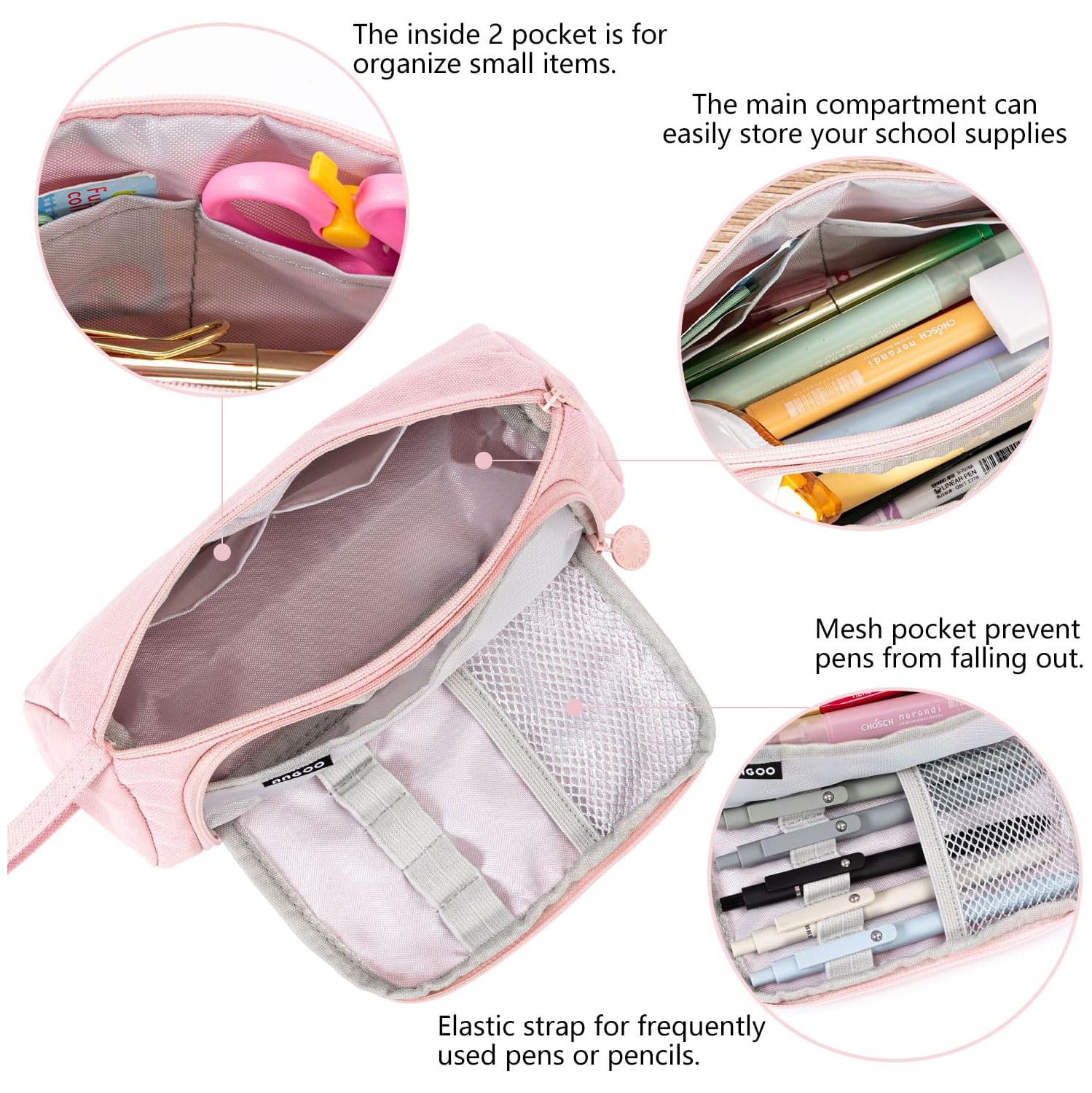 Large Pencil Case, Aesthetic Pencil Case, Handheld Cute Pencil Case with Zipper Compartments, Oxford Stationery Storage