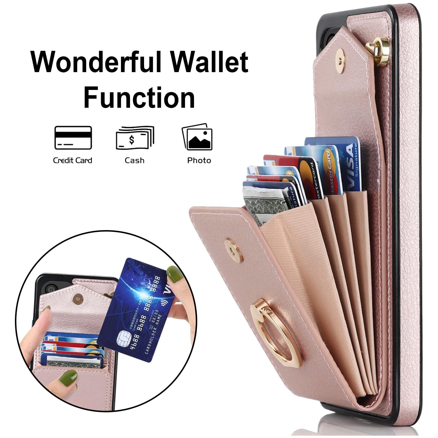 Phone Case for Samsung Galaxy A53 5G Wallet Cover with Tempered Glass Screen Protector and RFID Blocking Ring