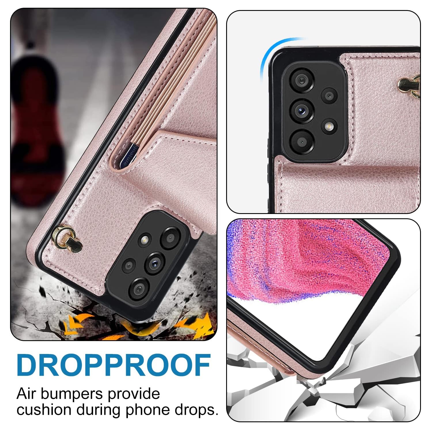 Phone Case for Samsung Galaxy A53 5G Wallet Cover with Tempered Glass Screen Protector and RFID Blocking Ring