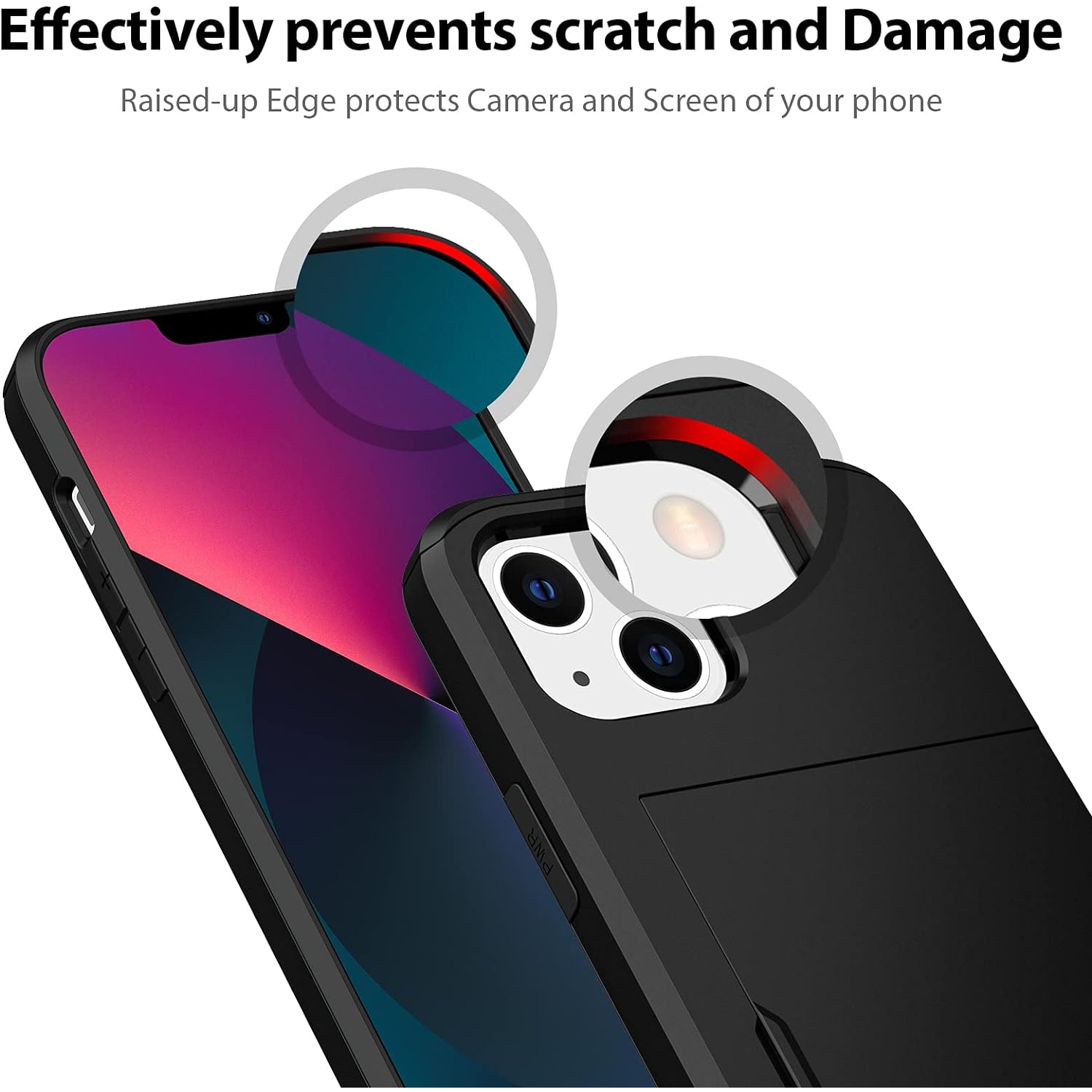 compatible with iPhone 13 Mini Case, Credit Card IDs Holder Wallet Back Pocket Slide Cover Card Slot Dual Layer