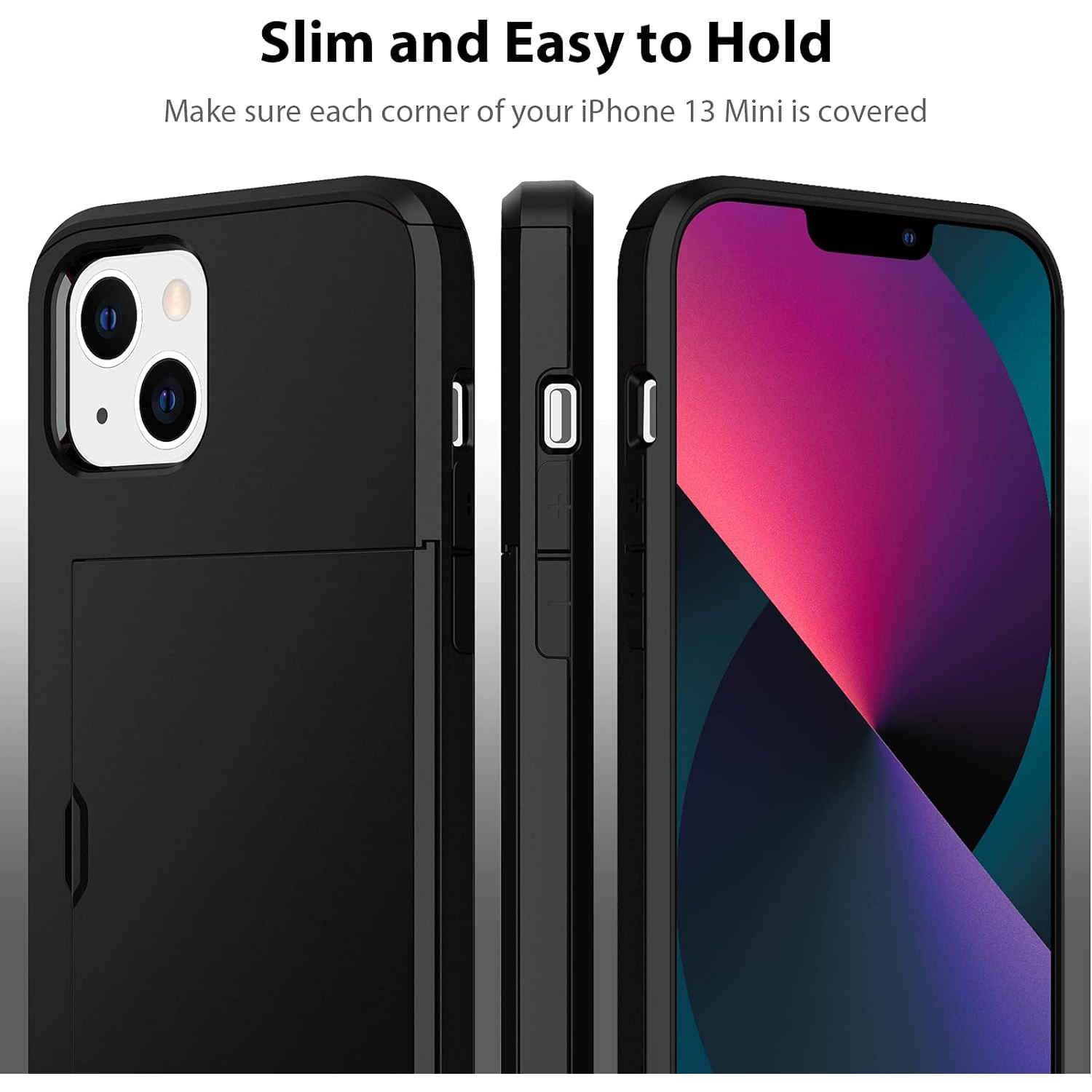 compatible with iPhone 13 Mini Case, Credit Card IDs Holder Wallet Back Pocket Slide Cover Card Slot Dual Layer