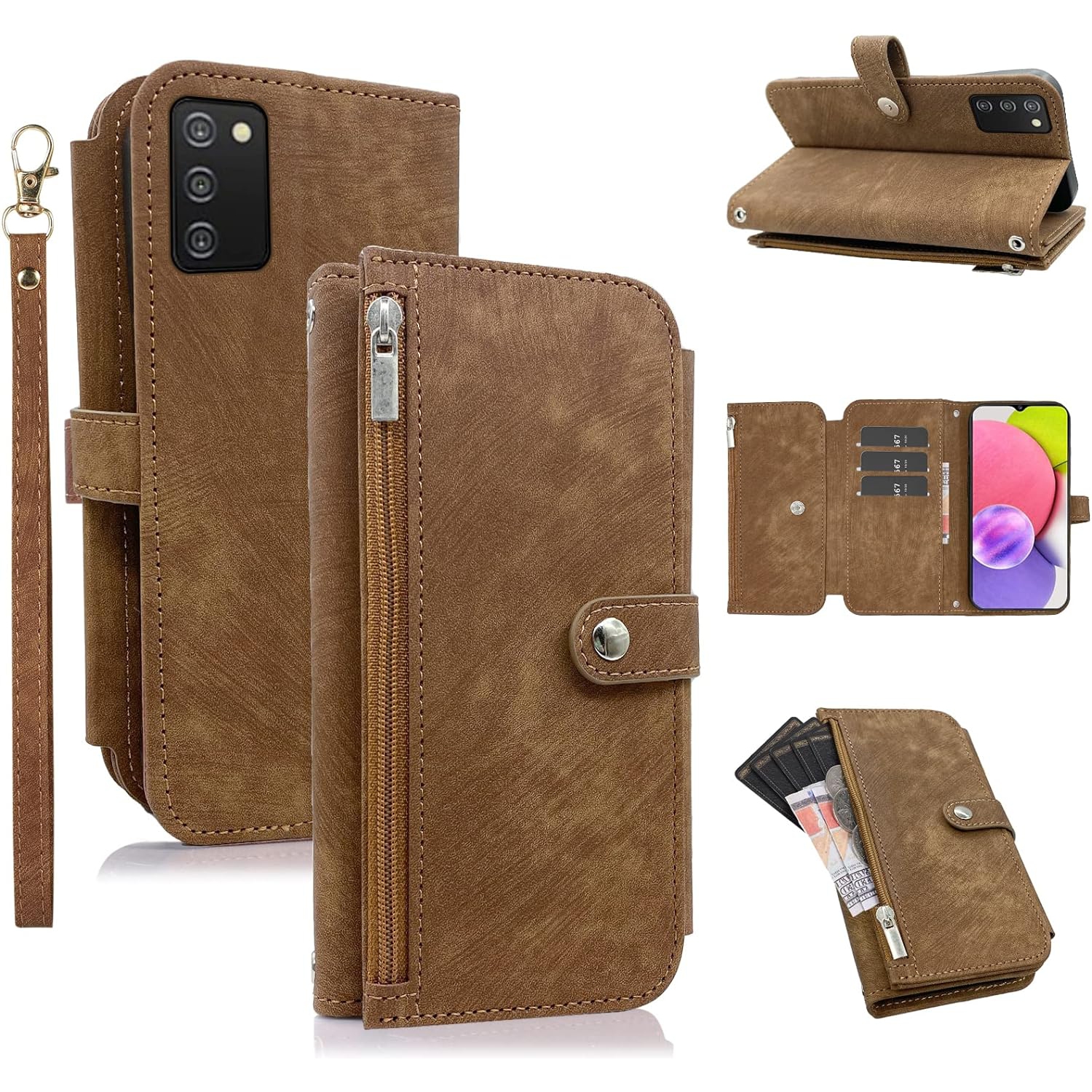 Compatible with Samsung Galaxy A03s Wallet Case 9 Card Slots Retro Leather Flip Credit Card Holder Stand Cell