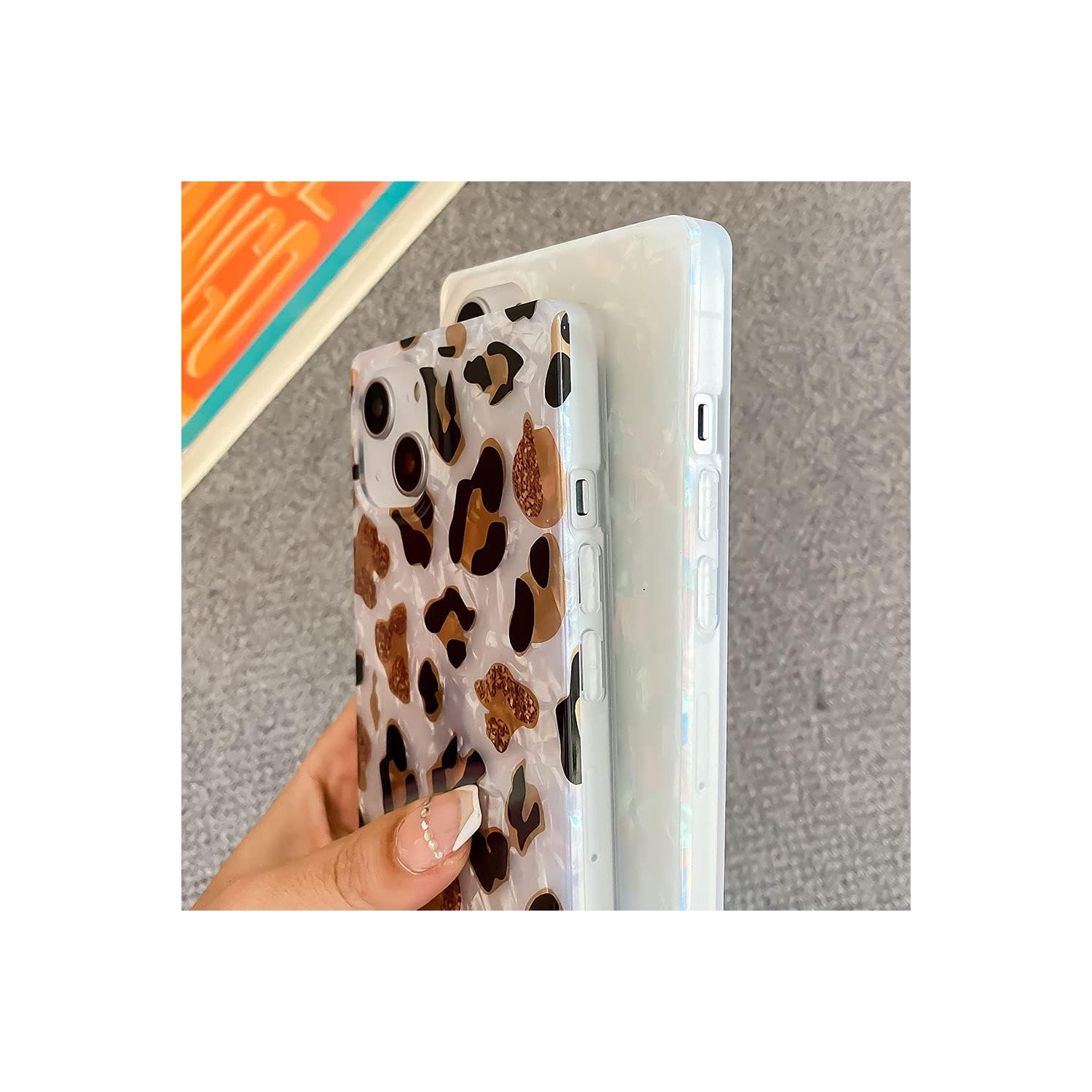 for iPhone 13 Case 6.1-inch,Cute Slim Square Golden Sparkle Glitter Leopard Pattern Soft TPU Silicone