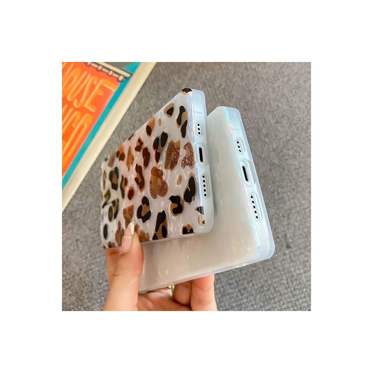 for iPhone 13 Case 6.1-inch,Cute Slim Square Golden Sparkle Glitter Leopard Pattern Soft TPU Silicone