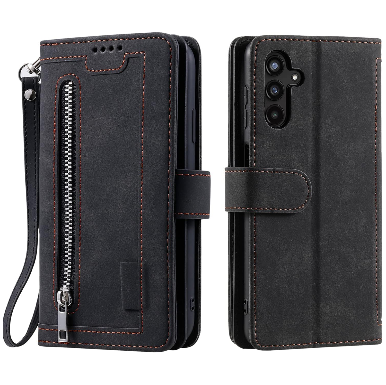 Étui portefeuille pour Samsung Galaxy A13/A04s, rétro 9 fentes porte-cartes à glissière Étui sac à main en cuir pu