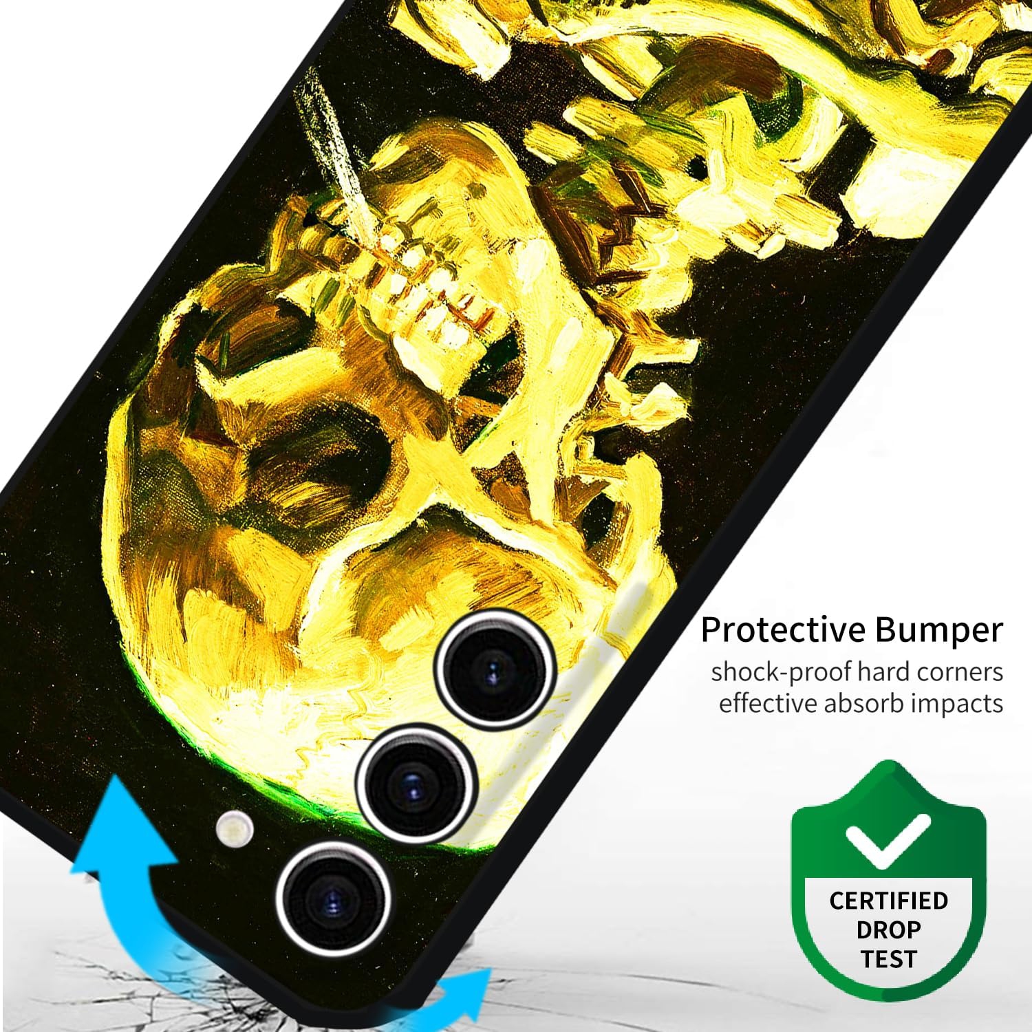 Compatible avec le Galaxy S23+ plus 5G de Samsung, cet étui en silicone Cute Art et son élégant crâne de mort noir