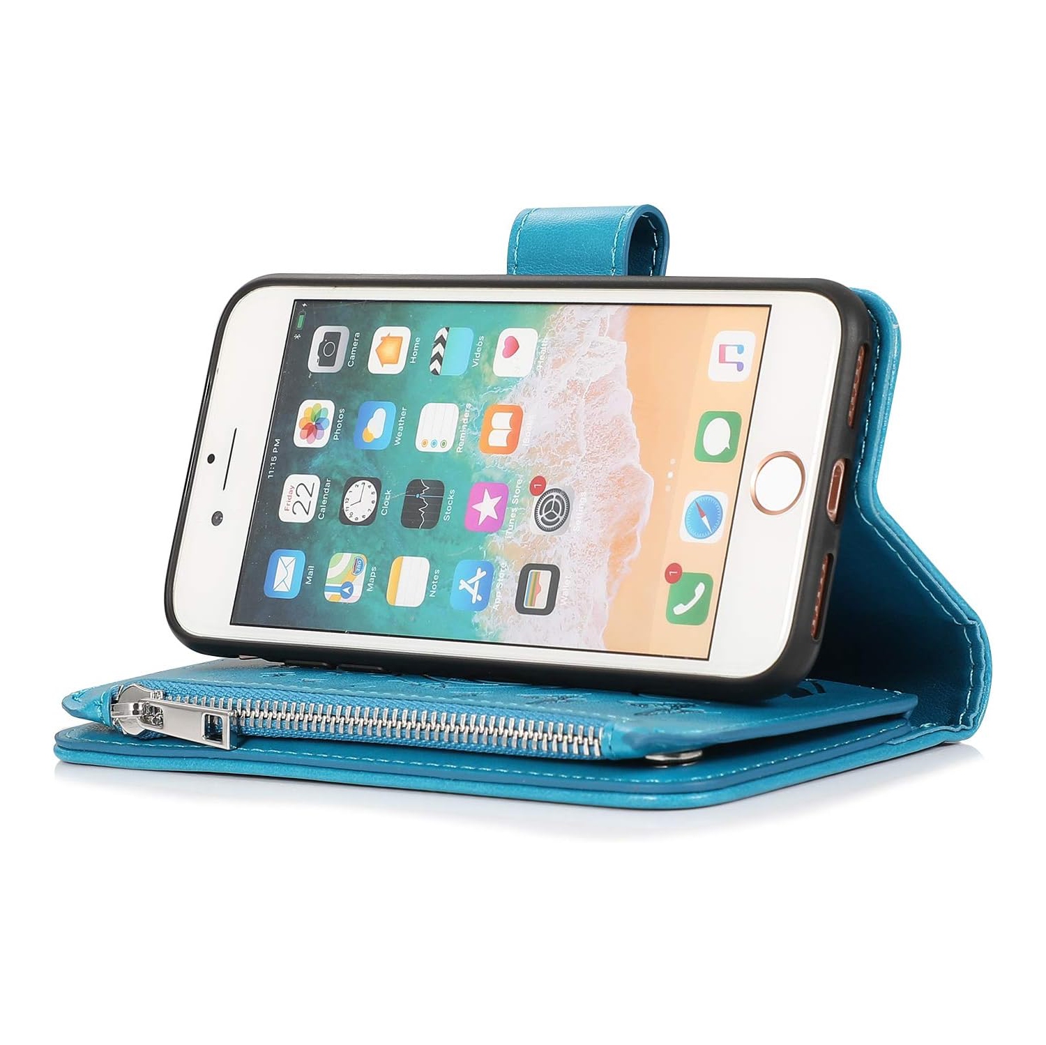 Wallet Case for iPhone SE 2022 5G/iPhone 7/iPhone 8/iPhone SE 2020, Premium PU Leather Magnetic Flower Zipper