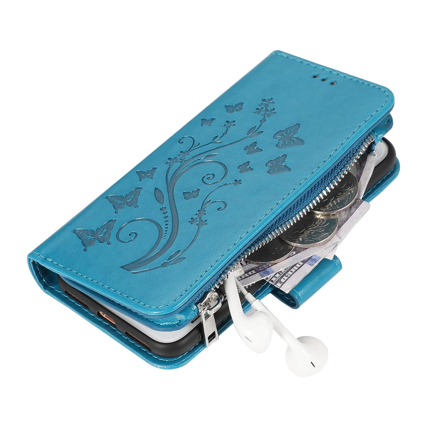 Wallet Case for iPhone SE 2022 5G/iPhone 7/iPhone 8/iPhone SE 2020, Premium PU Leather Magnetic Flower Zipper