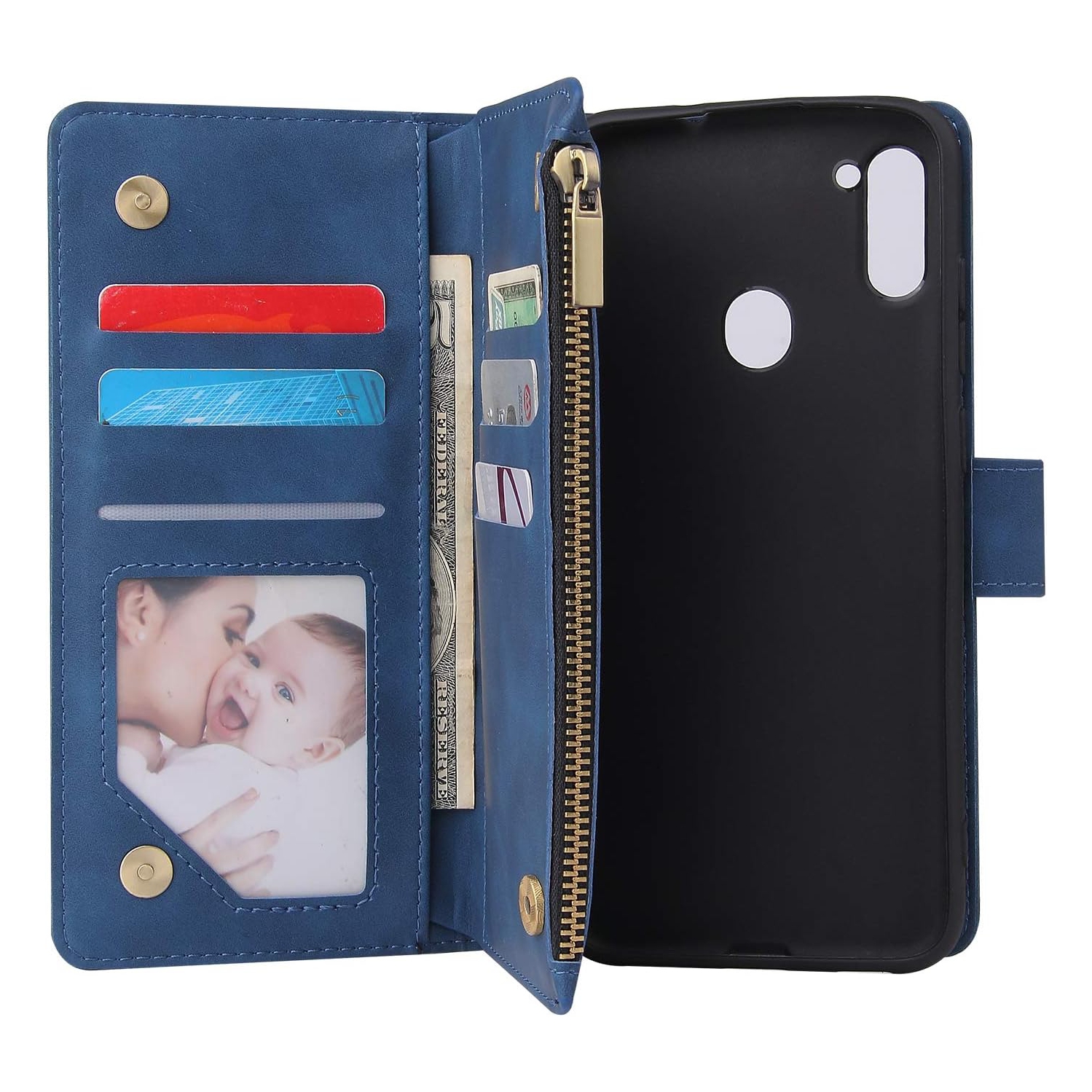 Compatible with Samsung Galaxy A11 Wallet Case Tempered Glass Screen Protector and Leather Flip Cover Card