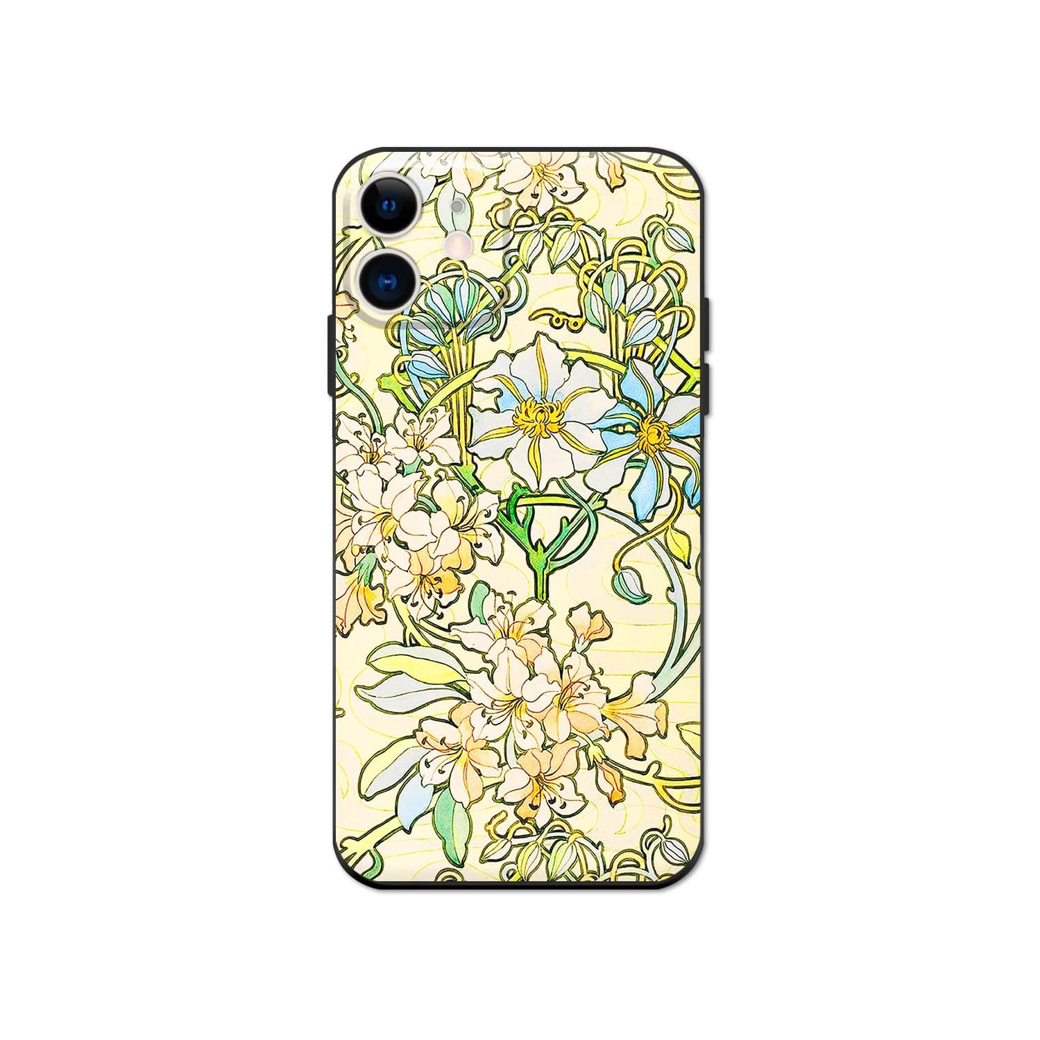 Compatible with iPhone 12 Mini Case Cute Art Silicone Case with Design for Women Floral Flower Pattern with Screen