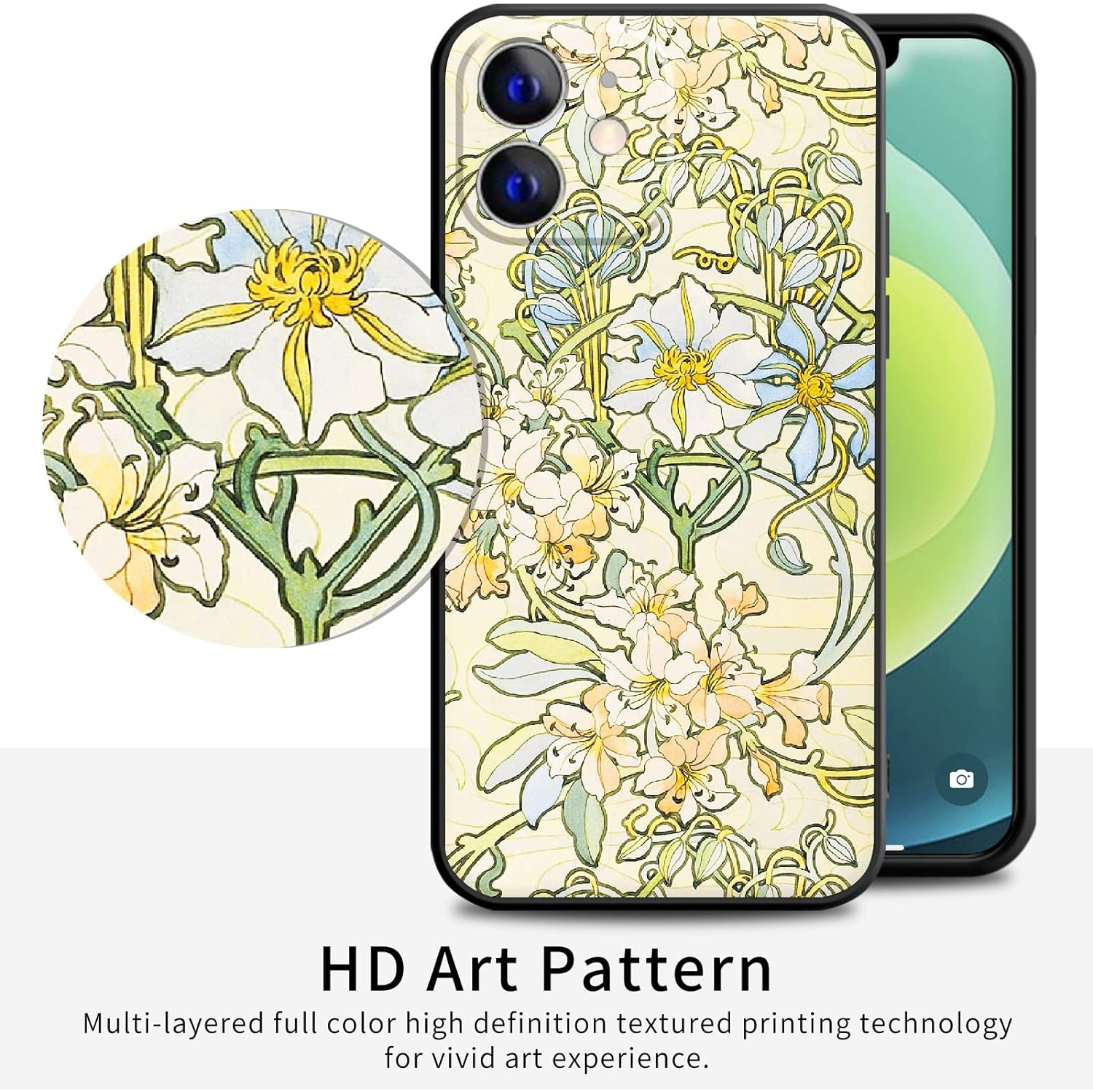 Compatible with iPhone 12 Mini Case Cute Art Silicone Case with Design for Women Floral Flower Pattern with Screen
