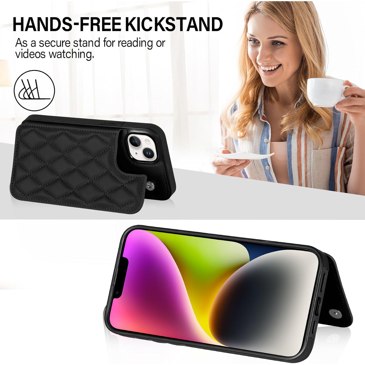 Designed for iPhone 14 Plus Case, Soft PU Leather Card Holder Case with Kickstand Flip Wallet Cover for iPhone