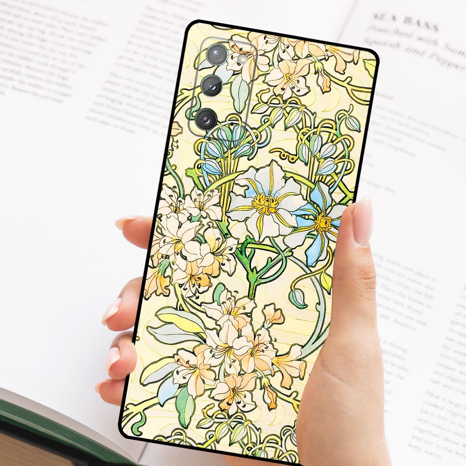 Compatible avec le Galaxy Note 20 5G cute Art silicone de Samsung avec style kaki Fancy Blooming