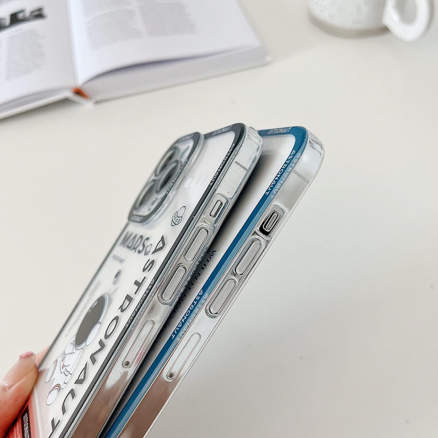 for iPhone 11 Pro Max Clear Cute Case, Cool Cartoon Astronaut Space Rocket Moon Design Stylish TPU Bumper