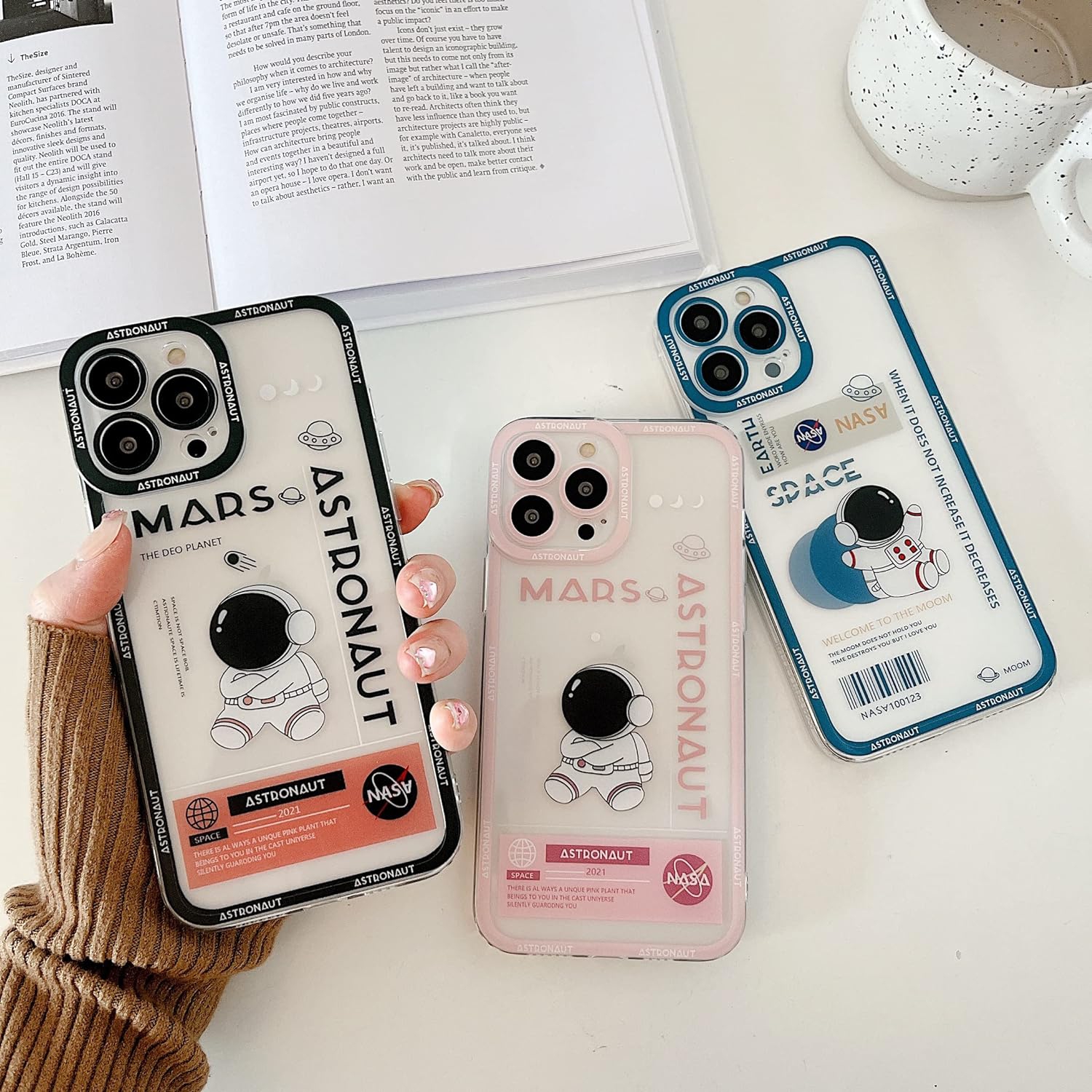 for iPhone 11 Pro Max Clear Cute Case, Cool Cartoon Astronaut Space Rocket Moon Design Stylish TPU Bumper