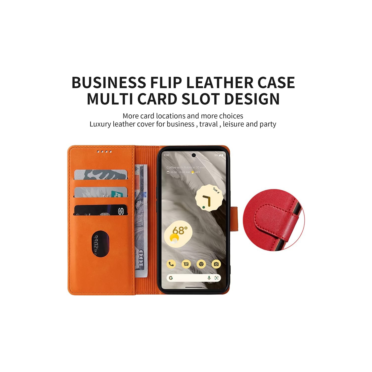 Google Pixel 7 Case Wallet Flip Genuine Leather with Anti-Theft RFID Blocking Kickstand Strong Magnetic Clasp