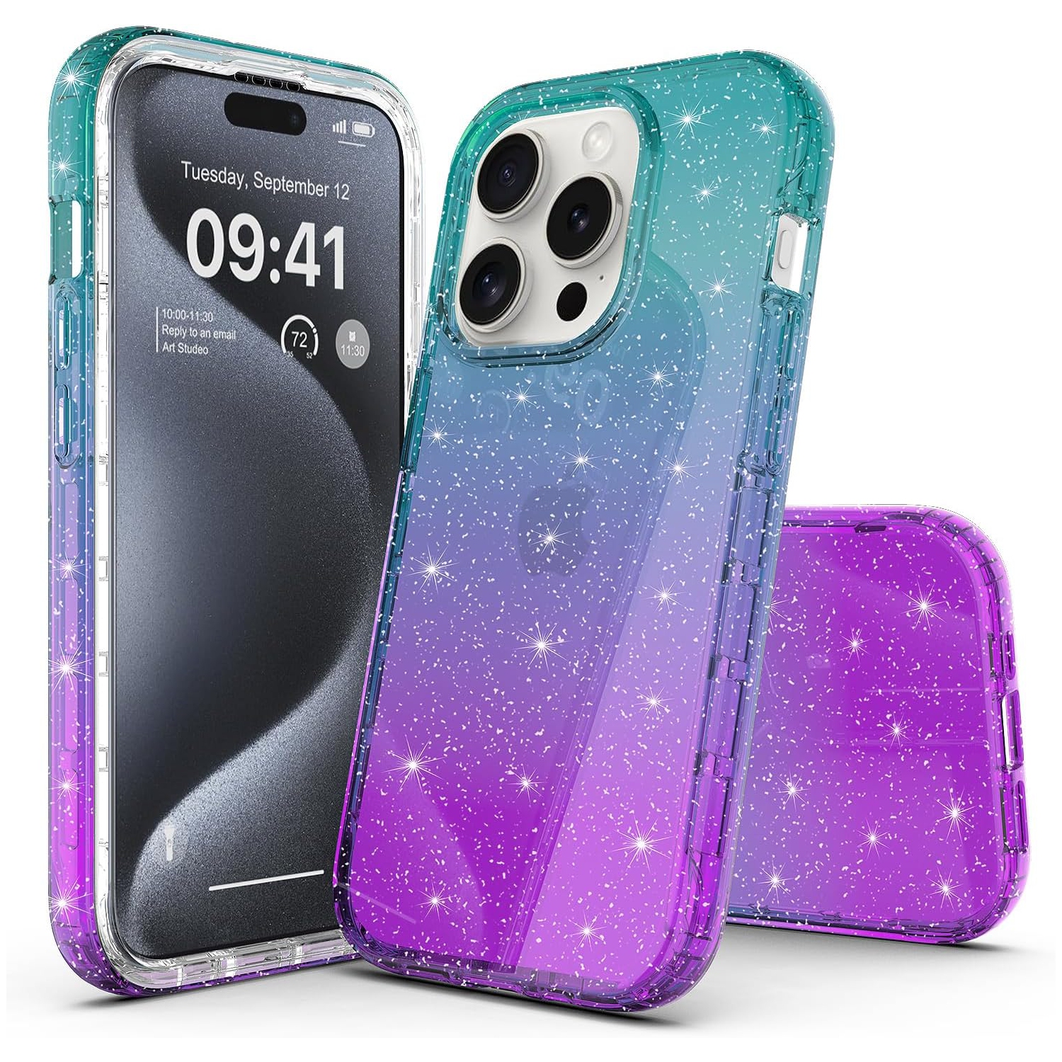 Compatible with iPhone 15 Pro Max Case, Hybrid Transparent Colorful Gradient Glitter Sparkle TPU Skin Cover