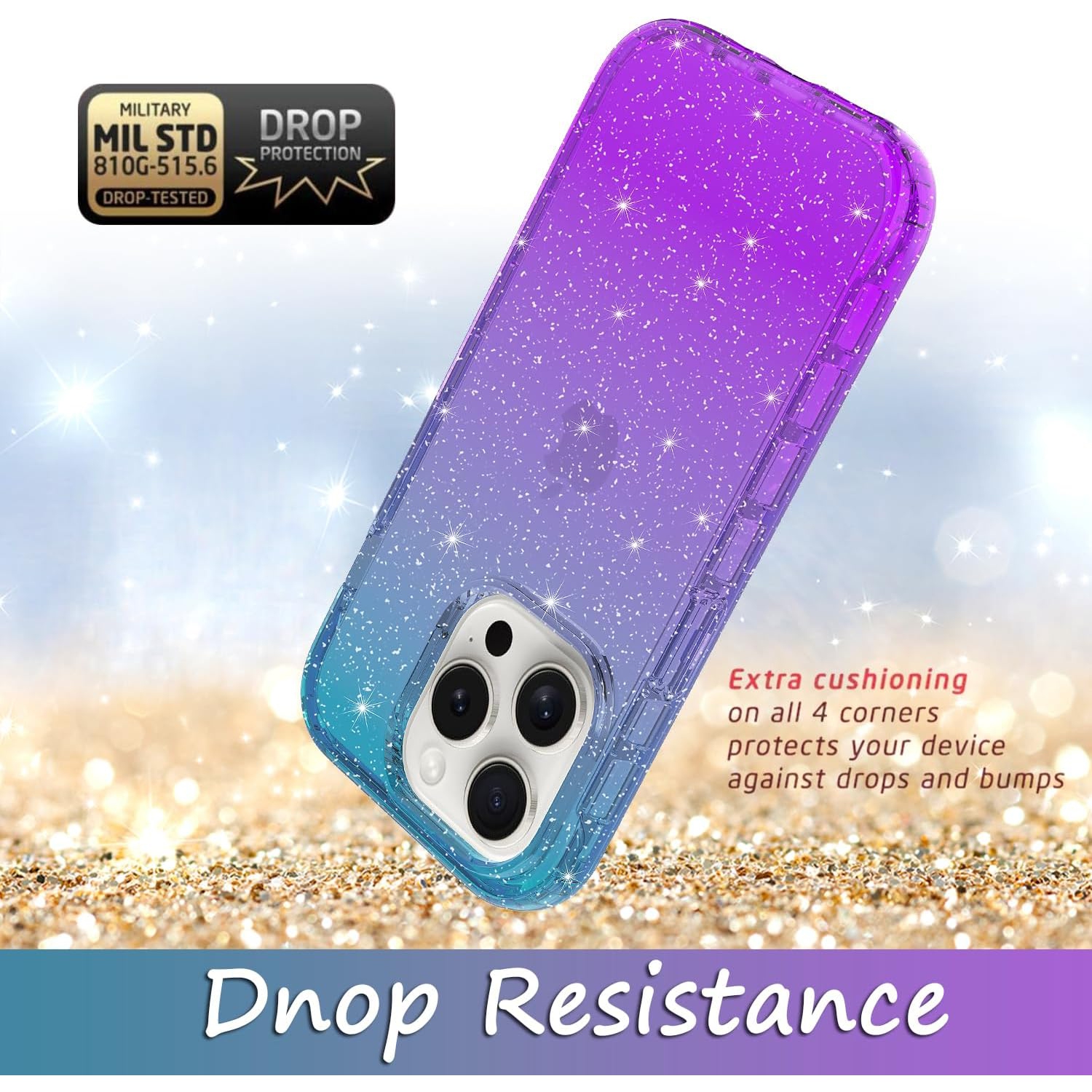 Compatible with iPhone 15 Pro Max Case, Hybrid Transparent Colorful Gradient Glitter Sparkle TPU Skin Cover