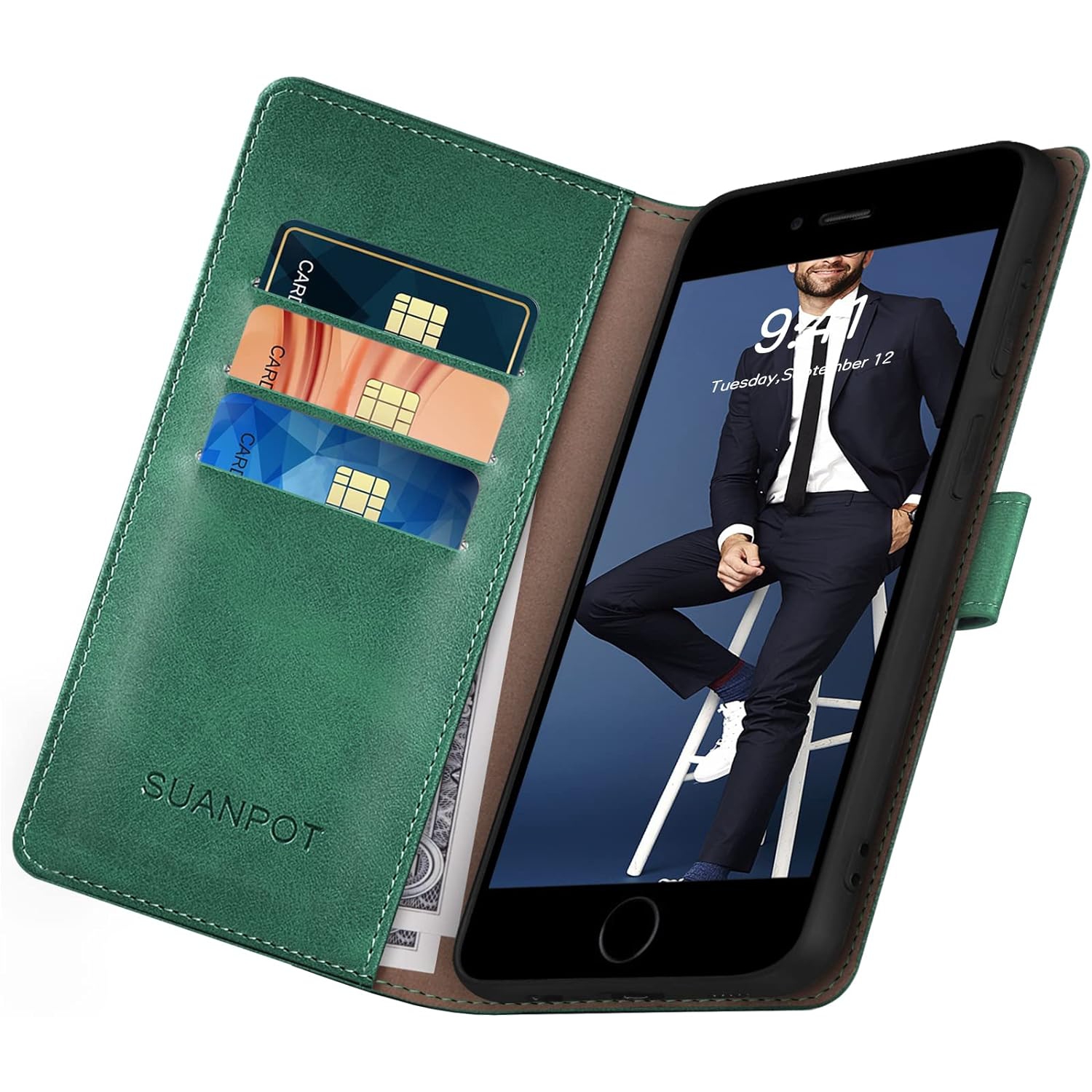 Pour iPhone 7 plus/8 plus 5,5 po avec étui portefeuille en cuir anti-RFID, carte de crédit