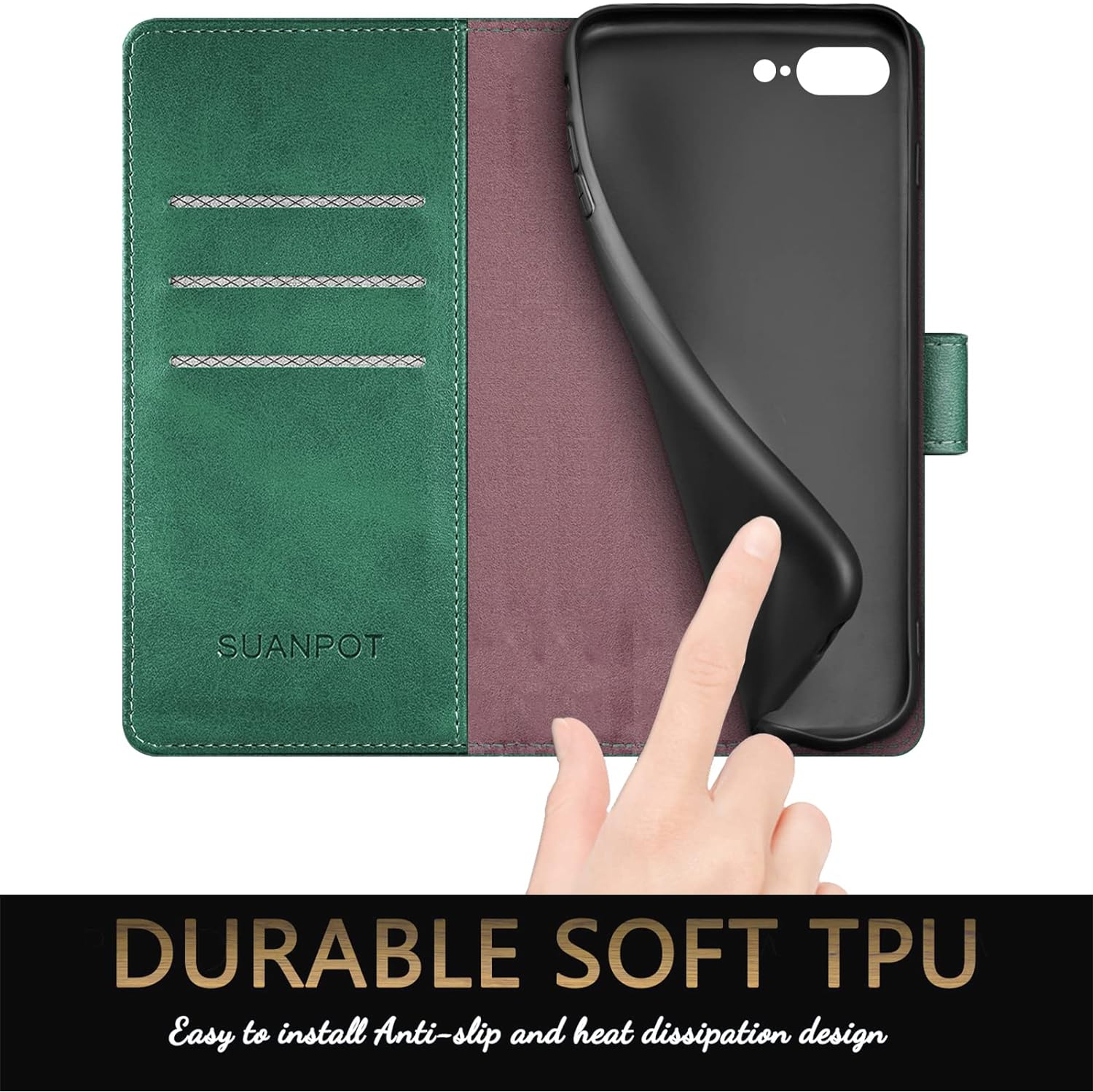 Pour iPhone 7 plus/8 plus 5,5 po avec étui portefeuille en cuir anti-RFID, carte de crédit