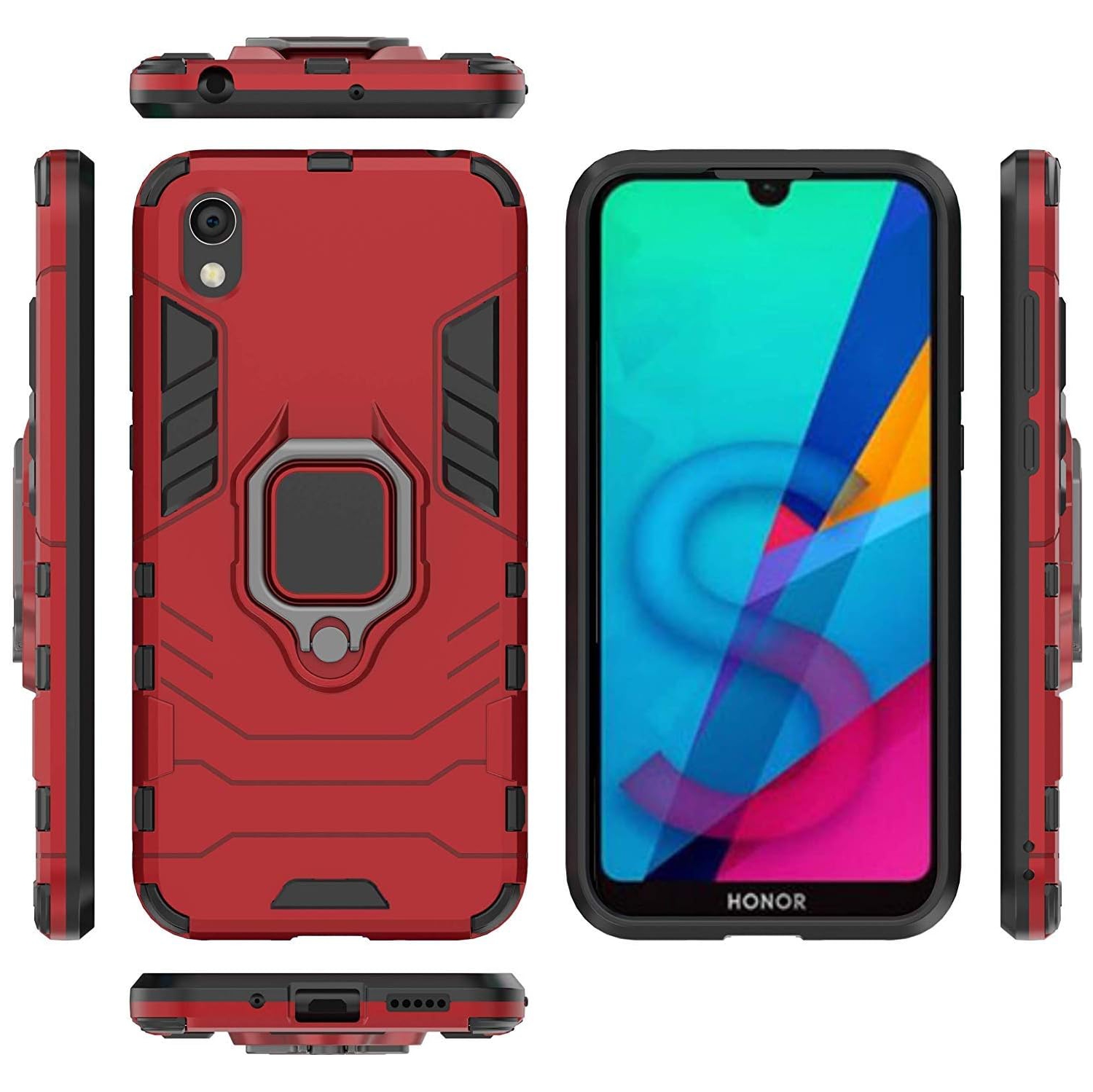 Compatible avec l'étui Huawei Y5, l'étui rigide antichoc avec béquille en anneau métallique (fonctionne avec la voiture magnétique)