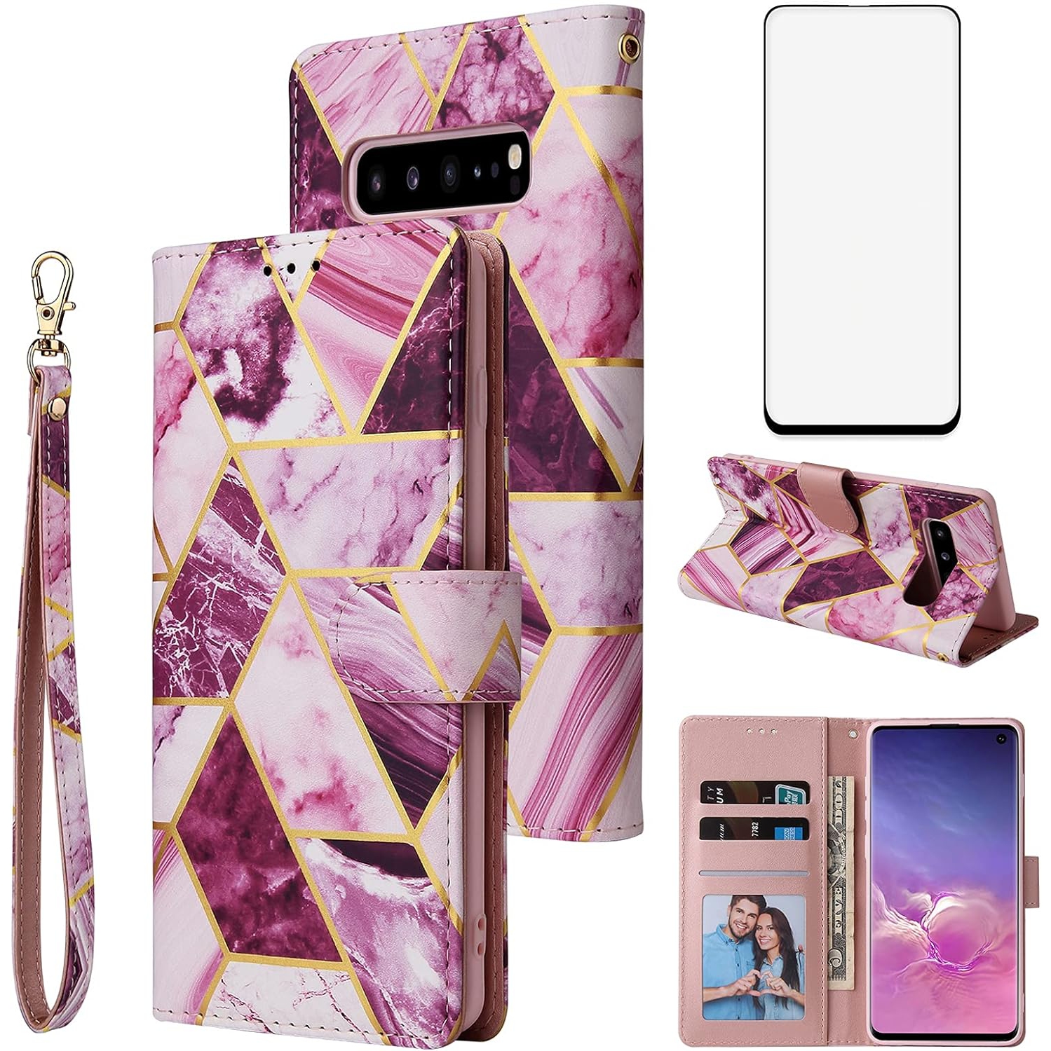 Compatible avec l'étui portefeuille en verre trempé avec support à cartes à rabat pour Galaxy S10e de Samsung