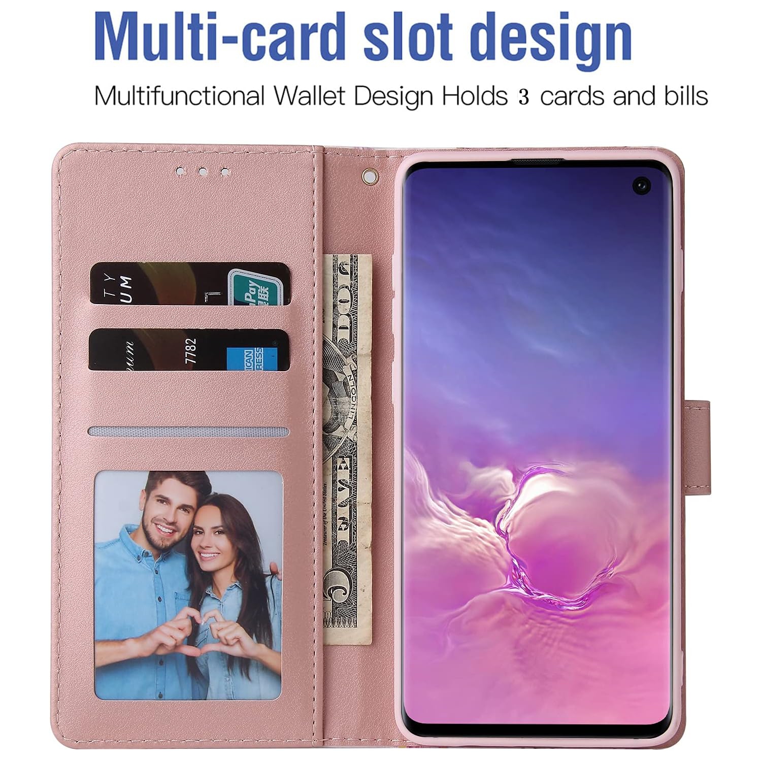 Compatible avec l'étui portefeuille en verre trempé avec support à cartes à rabat pour Galaxy S10e de Samsung