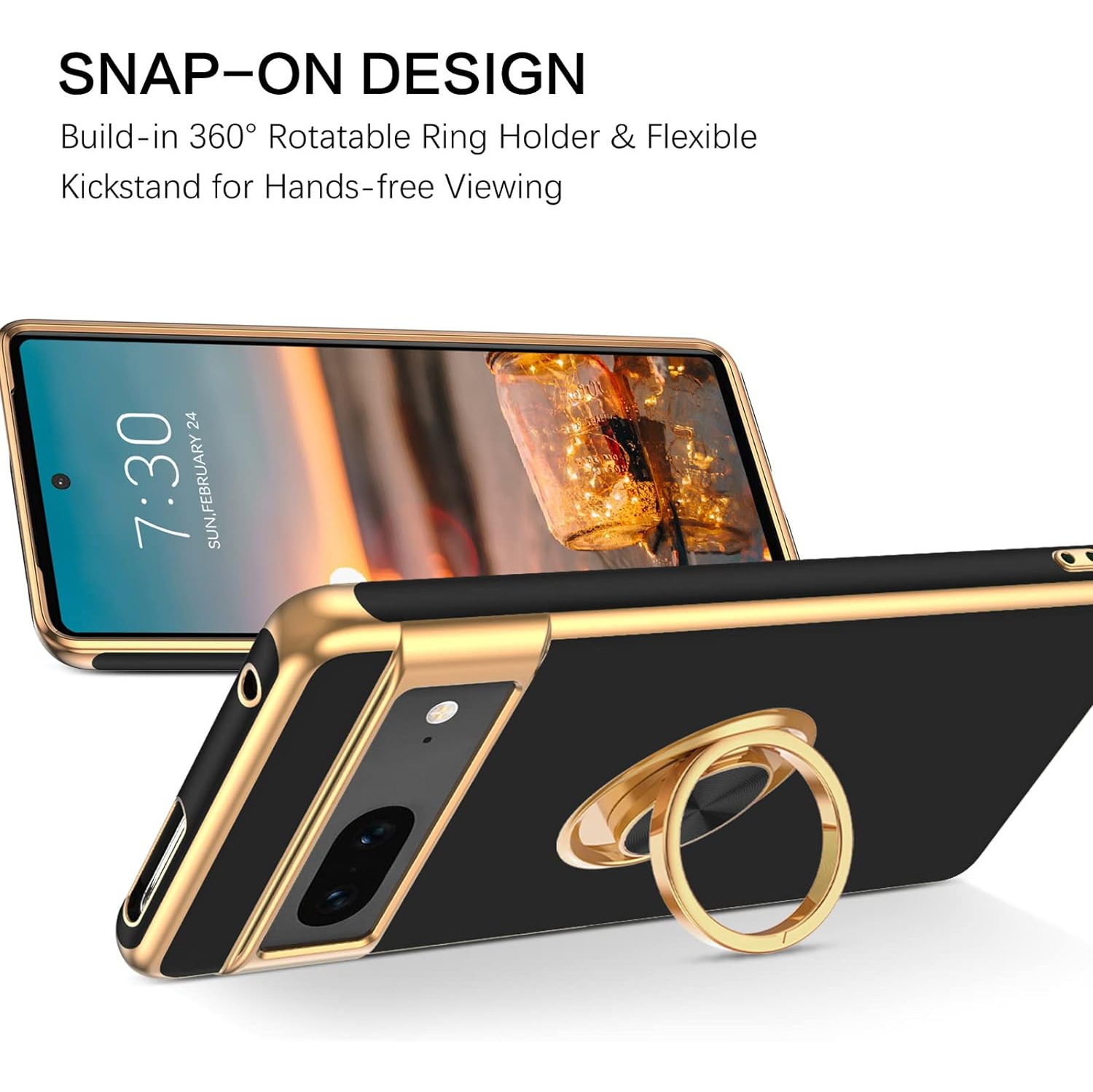 Pixel 7 Case, Google Pixel 7 Case Ring Holder Edge Plating Rotation Kickstand Soft Silicone TPU Bumper Slim