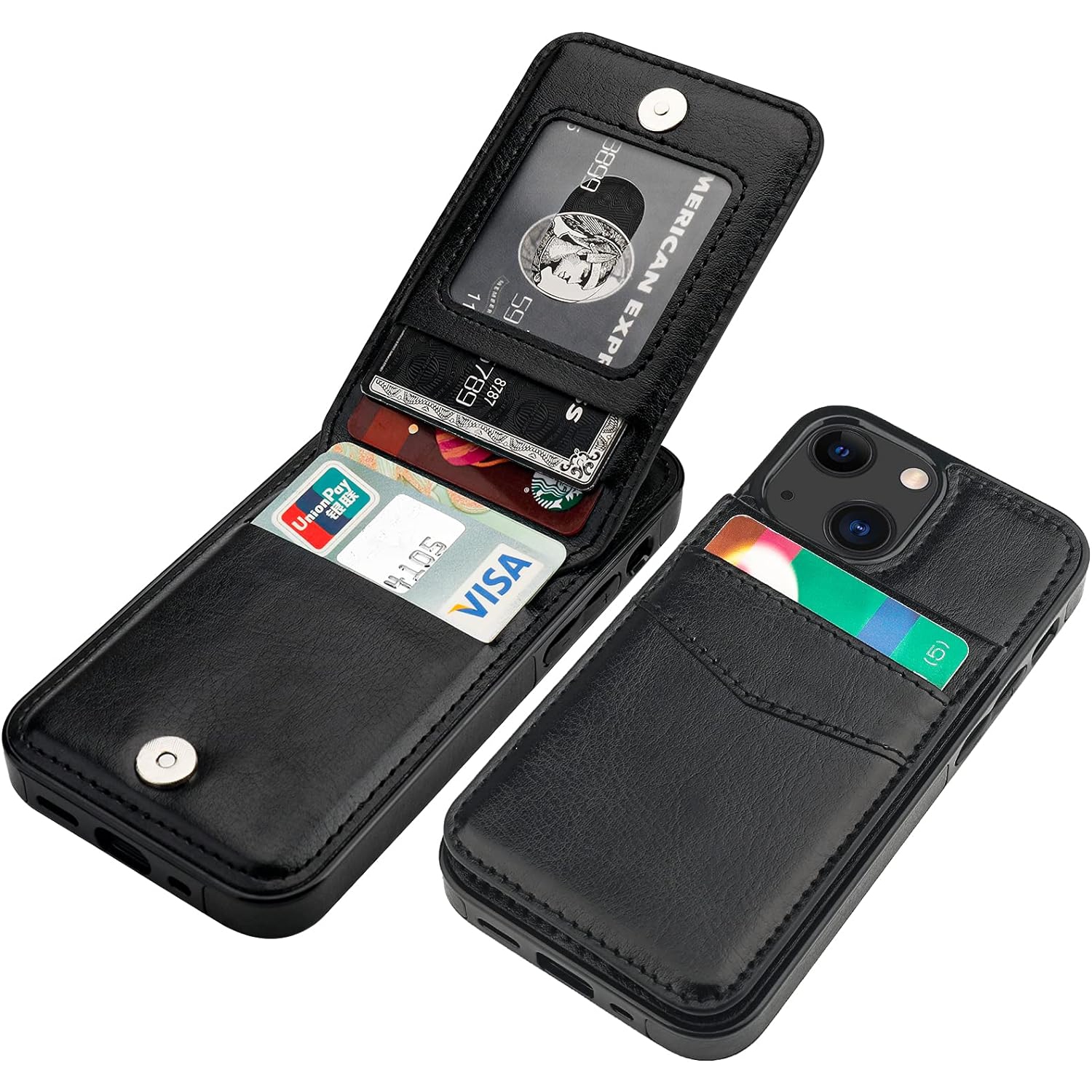 Compatible avec le mini étui portefeuille iPhone 13 avec porte-carte de crédit, béquille en cuir de qualité supérieure avec fermoir magnétique