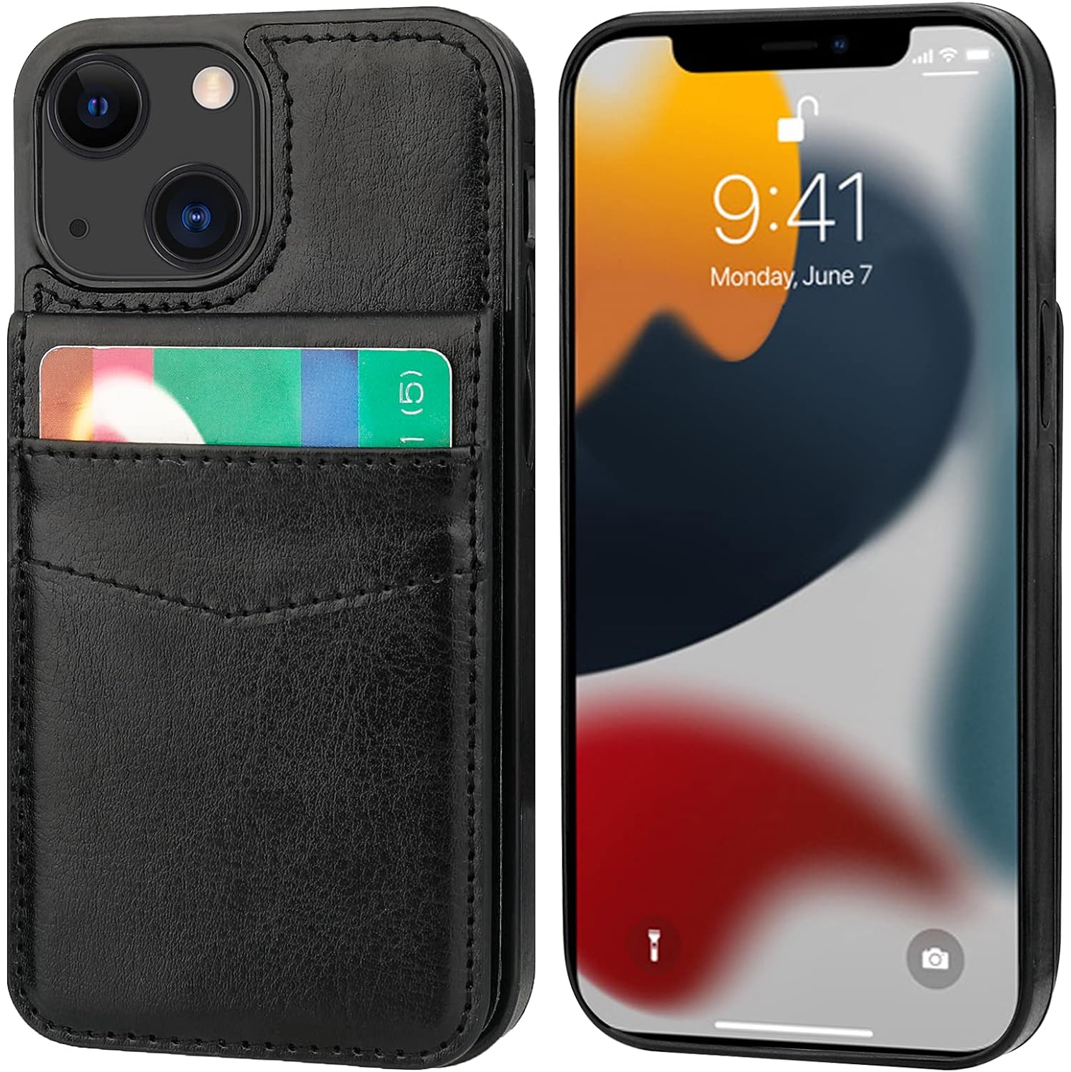 Compatible avec le mini étui portefeuille iPhone 13 avec porte-carte de crédit, béquille en cuir de qualité supérieure avec fermoir magnétique