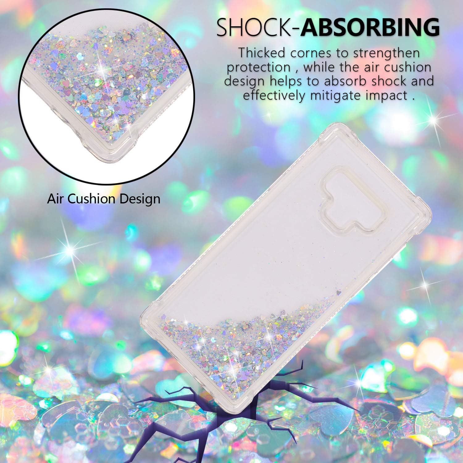 Compatible with Galaxy Note 9 Case, Bling Glitter Liquid Clear Case Floating Quicksand Shockproof Protective