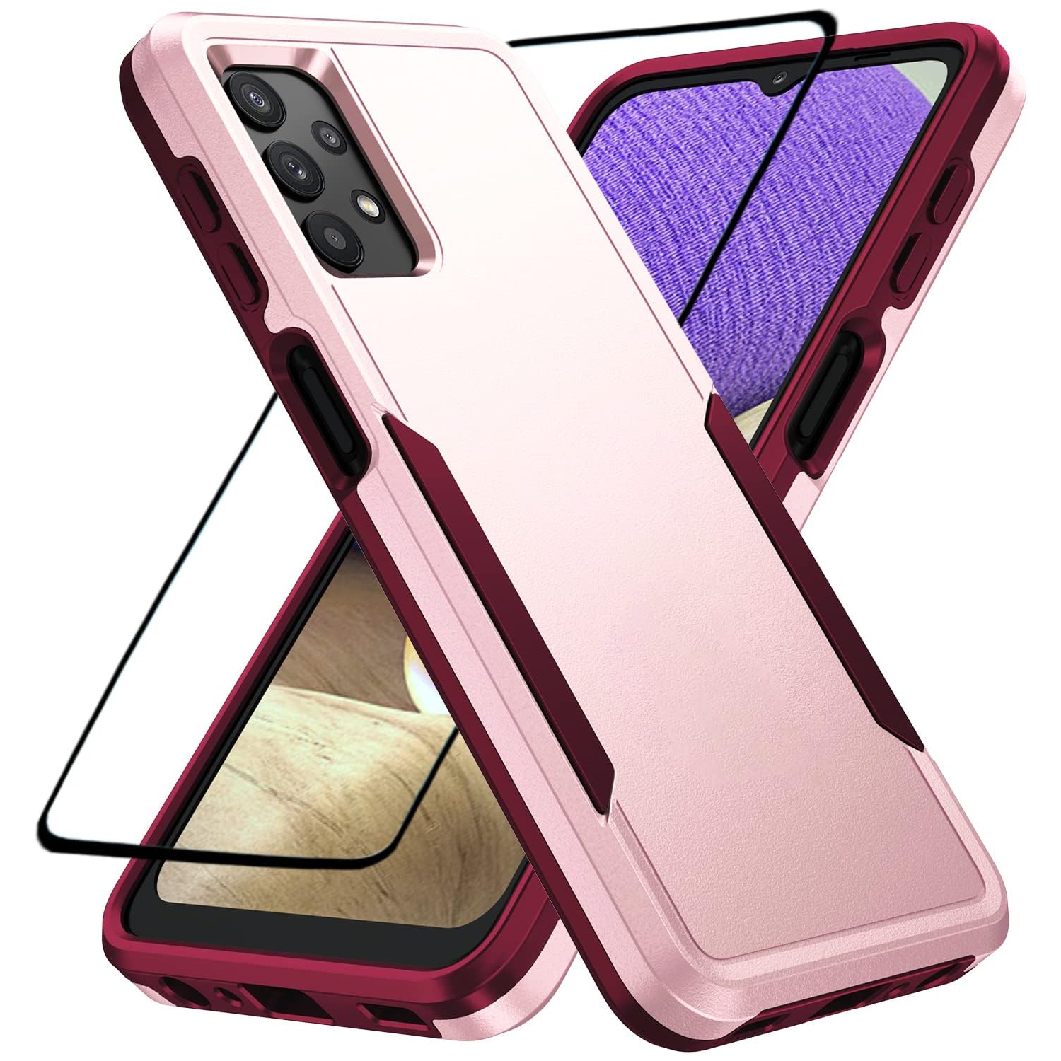 For Galaxy A32 5G case,Samsung A32 5G Case with Screen Protector,Military-Grade Drop Protection Dual Layer Rubber Armor