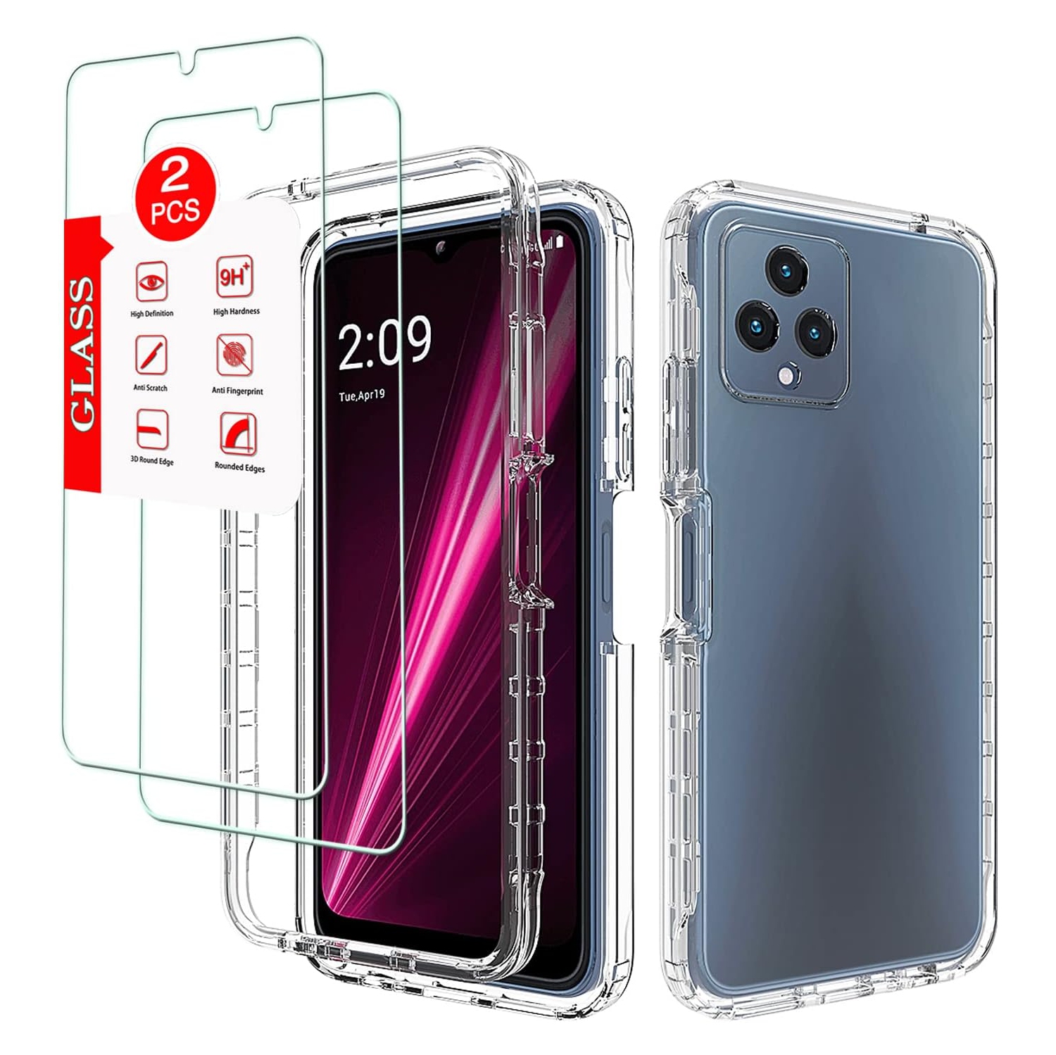 for T-Mobile Revvl 6 5G Clear Case with [2 Pack] Tempered Glass Screen Protector T-Mobile Revvl 6 5G Full Body