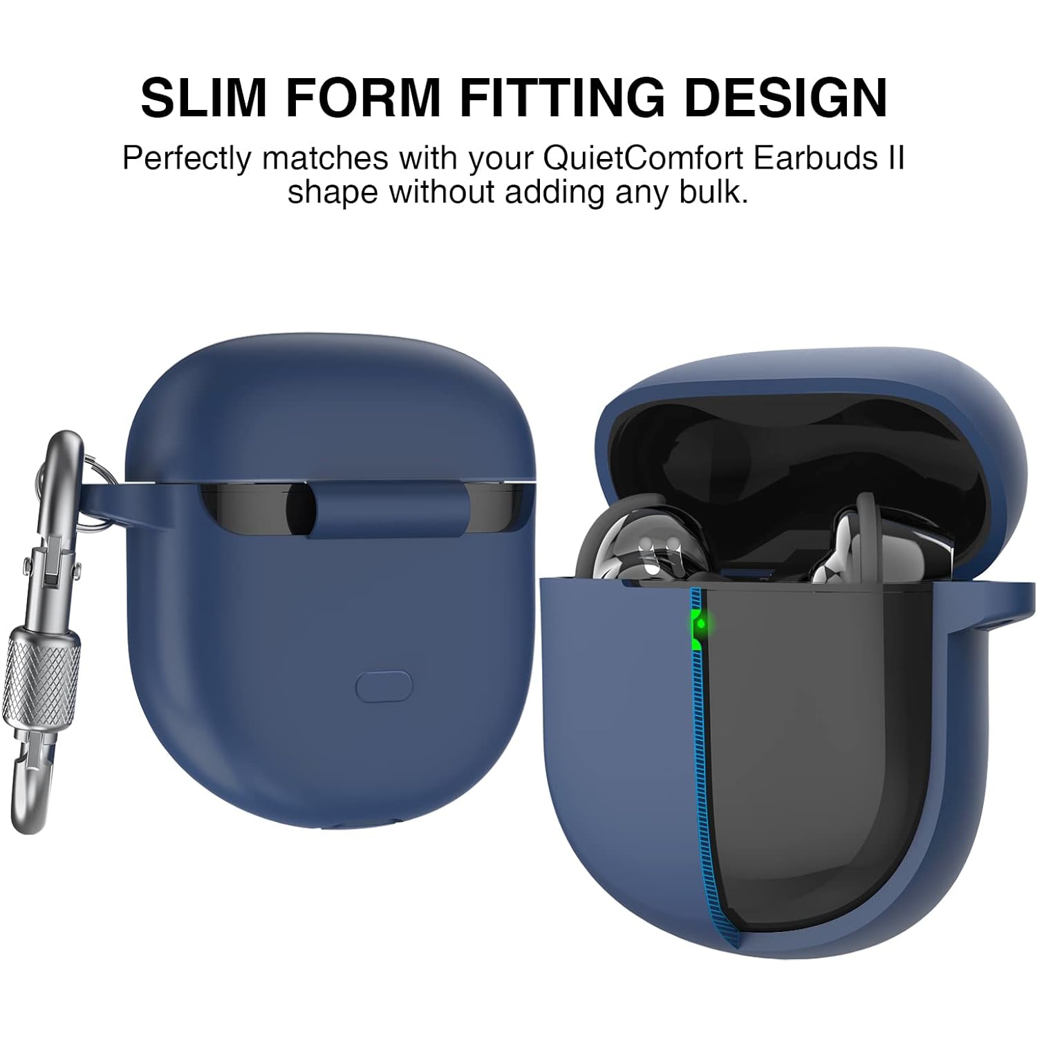 Silicone Case Compatible with Bose QuietComfort Earbuds II 2022[Front LED Visible] [Added Metal Carabiner]