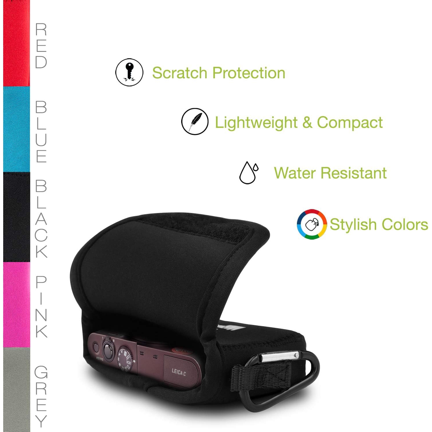 Leica C Typ 112 Ultra Light Neoprene Camera Case, with Carabiner - Black - MG1289