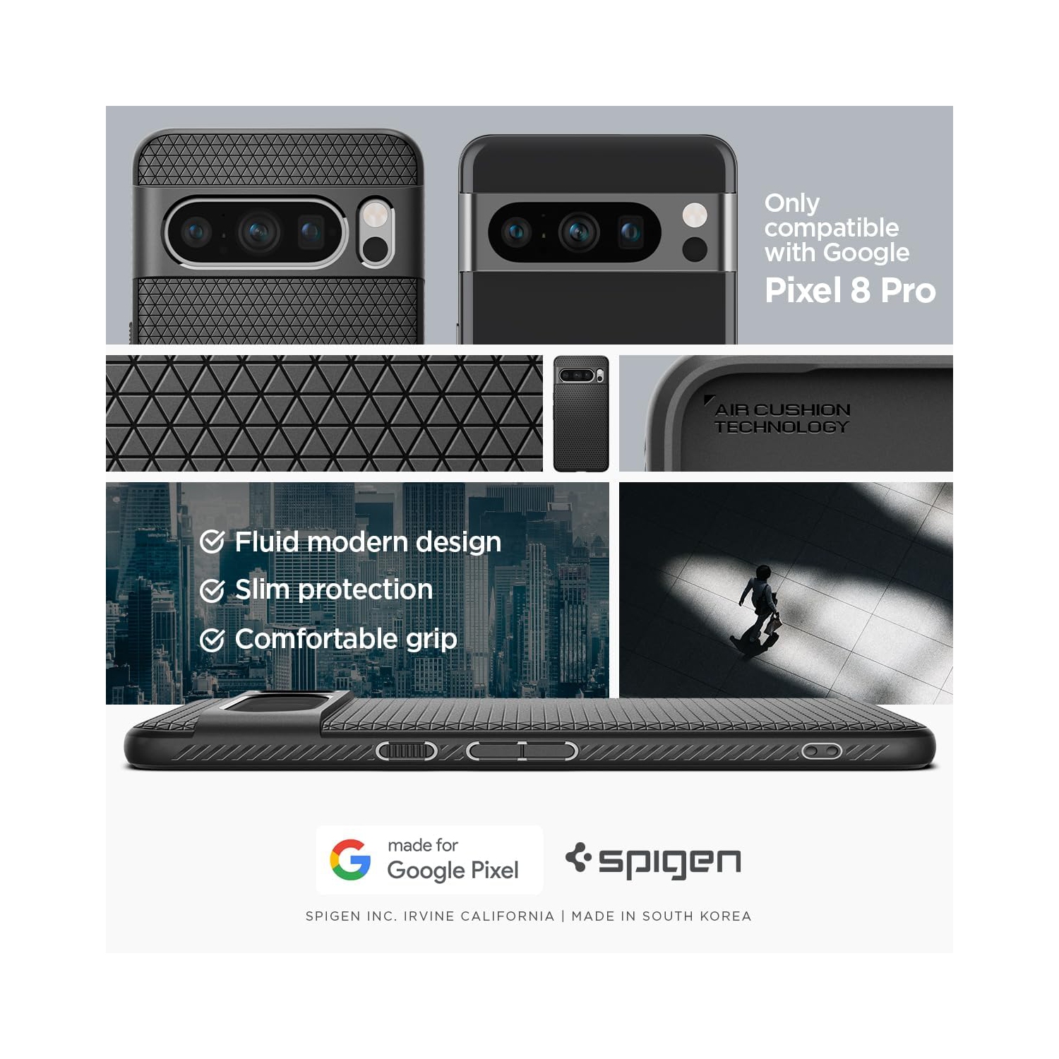 Liquid Air Armor conçu pour l'étui pour Pixel 8 Pro, [technologie Air Cushion] - Noir mat