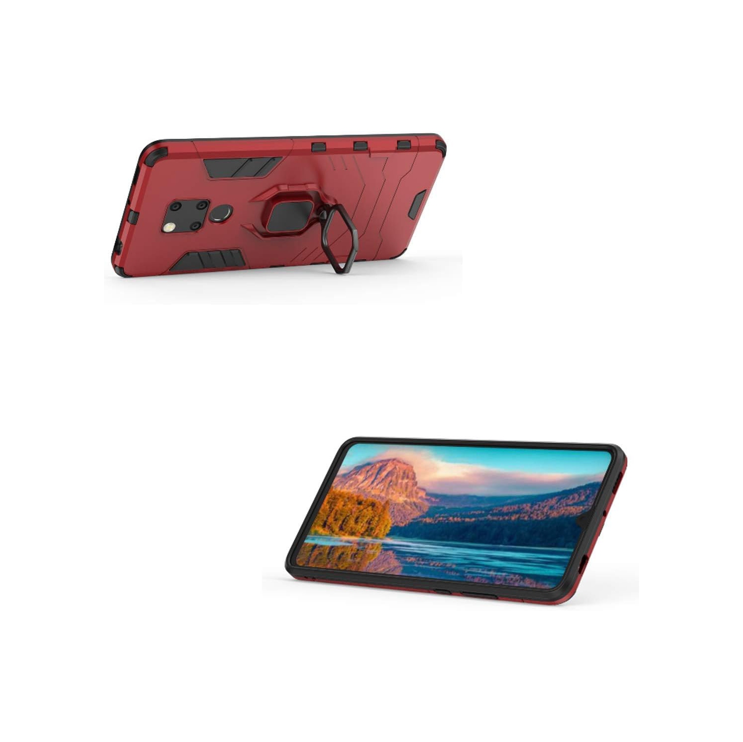 Compatible avec l'étui Mate 20 X de Huawei, la béquille rigide antichoc en anneau métallique